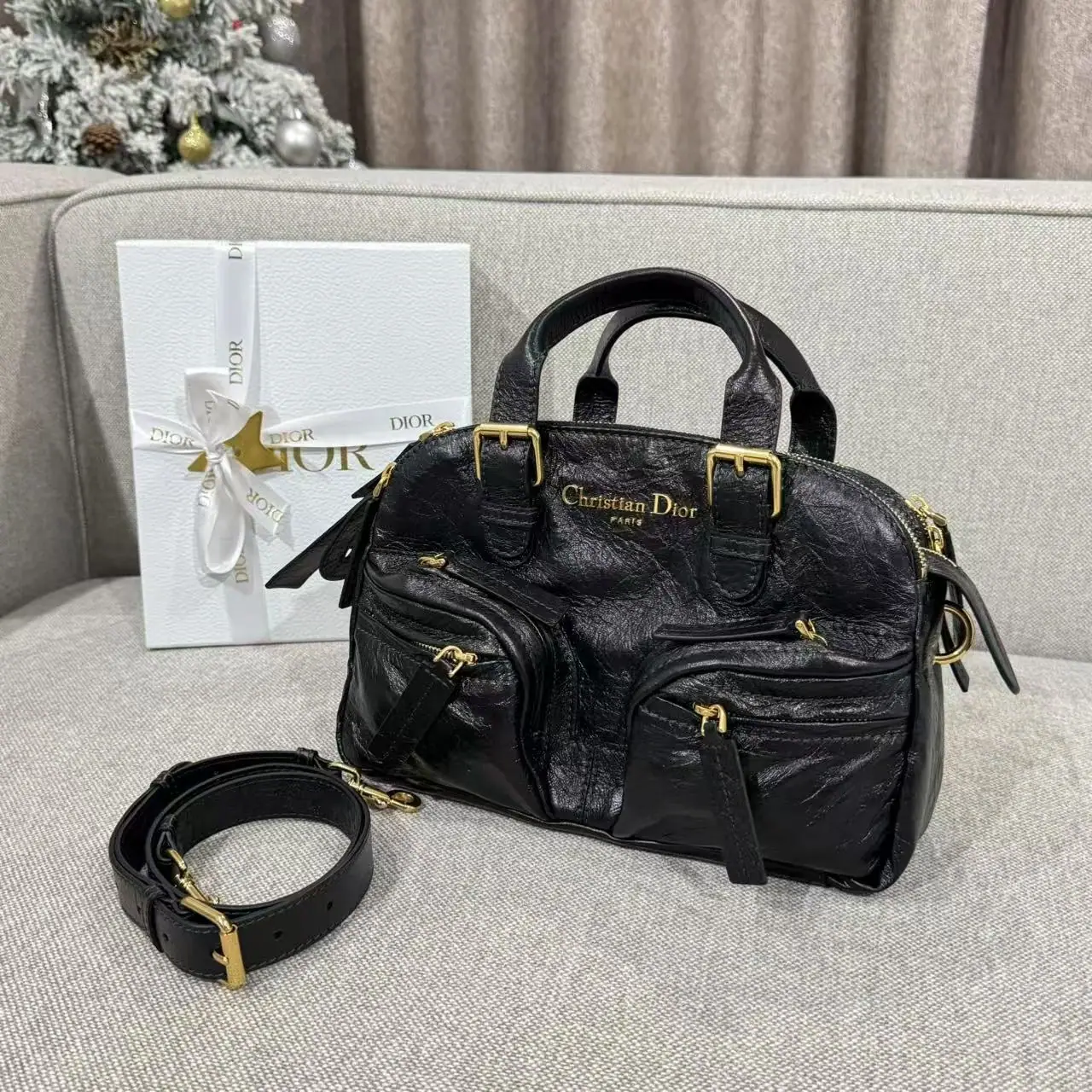 디올 블랙 플리츠 카프스킨 미니 숄더백 상세 이미지 10