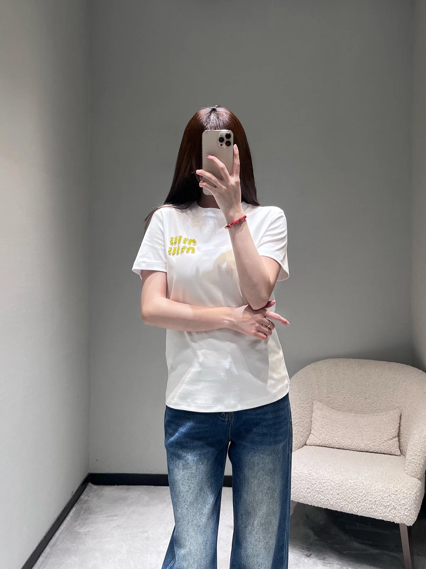 미우미우 레터 라인스톤 반팔 티셔츠 26 SS 상세 이미지 3