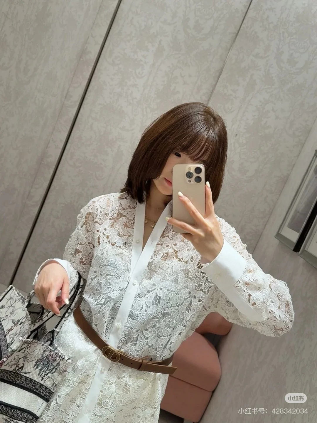디올 수용성 레이스 시스루 여성 셔츠 상세 이미지 3