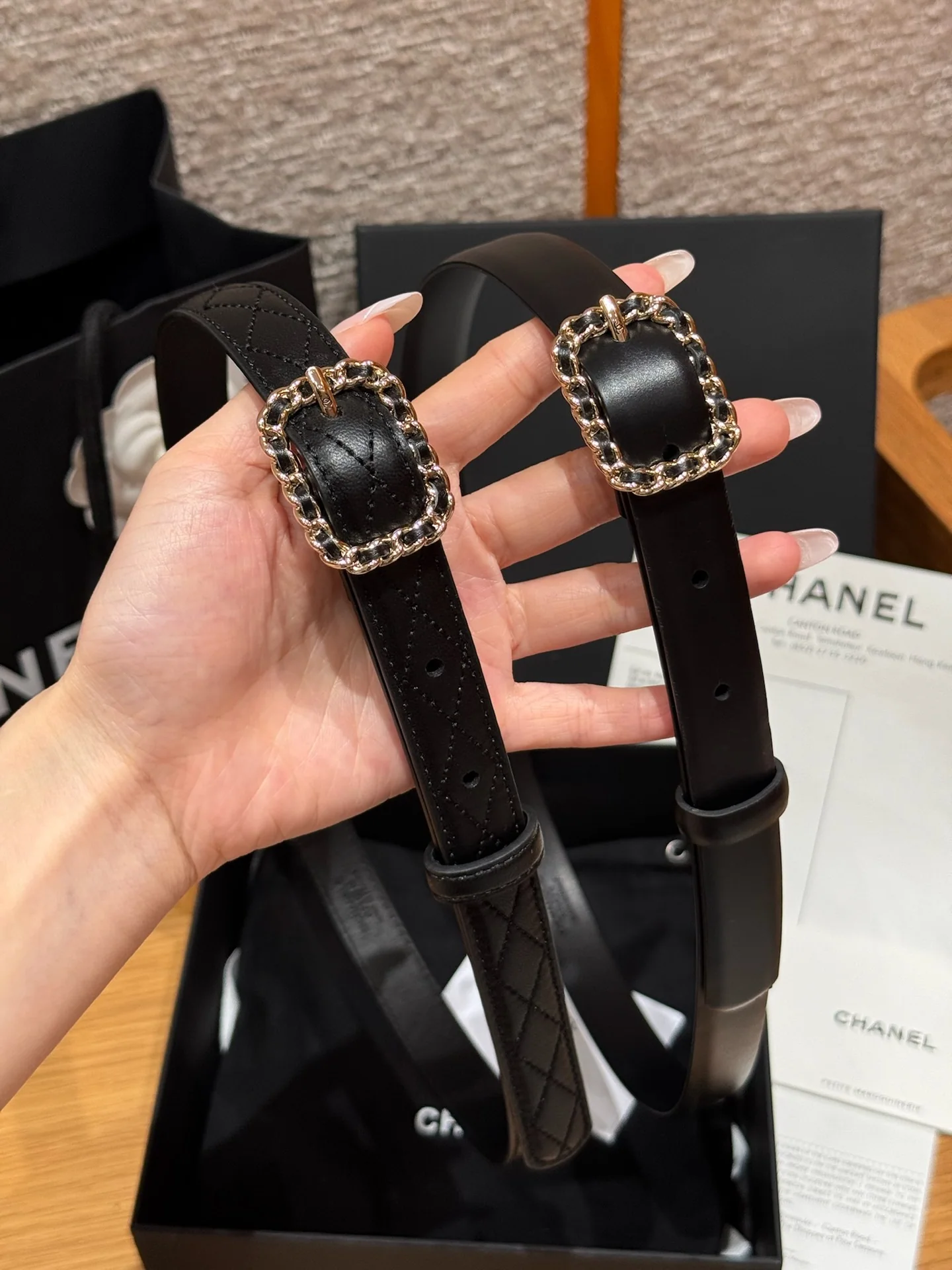 샤넬 블랙 카프스킨 벨트 174124