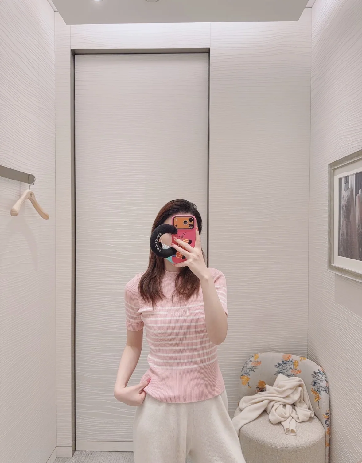 디올 스트라이프 자수 니트 반팔 탑 상세 이미지 4