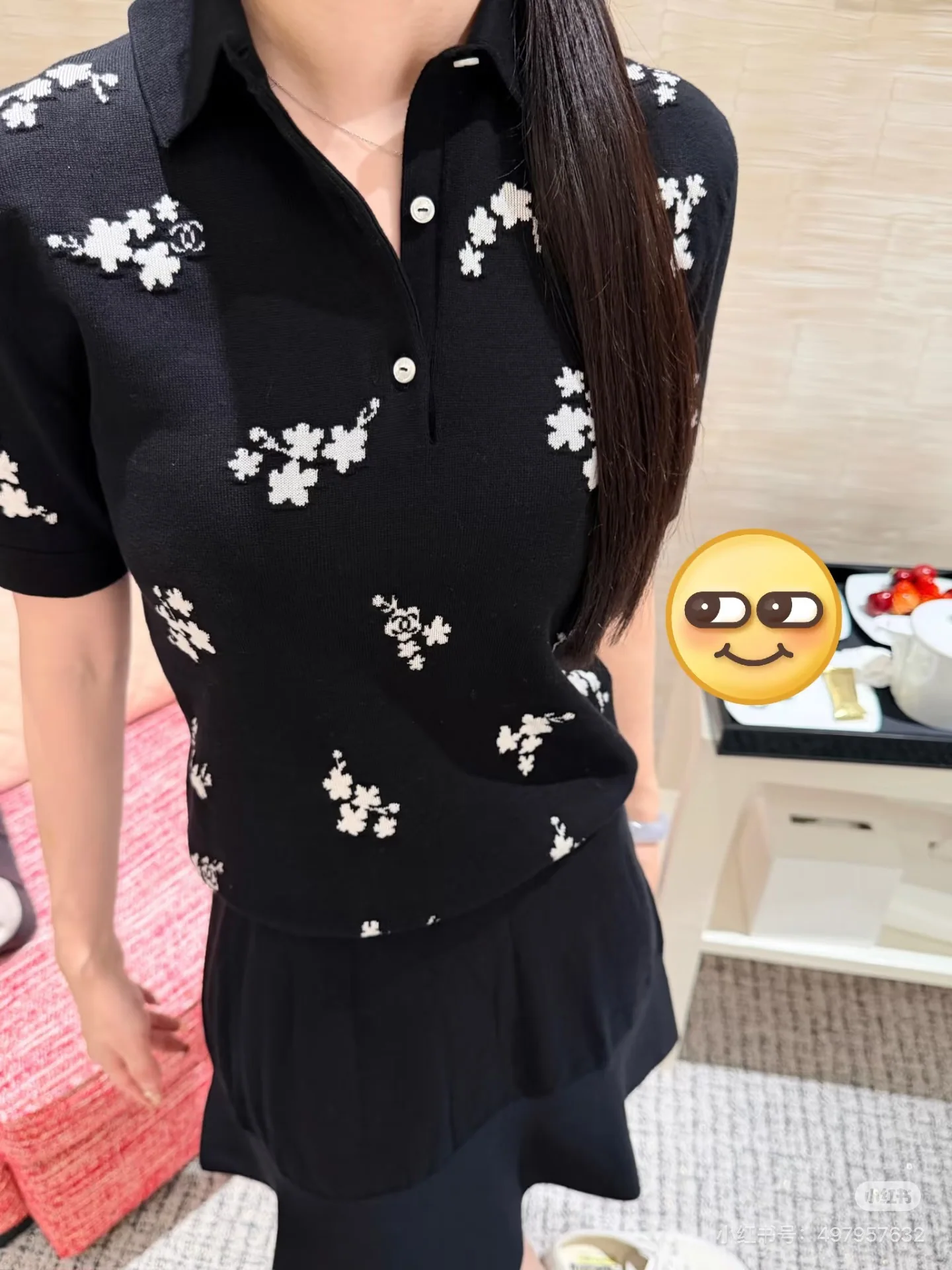 샤넬 여성 플라워 자카드 반팔 티셔츠 상세 이미지 2