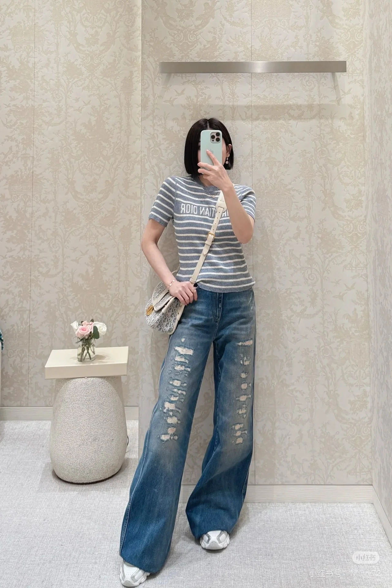 디올 다미지 가공 와이드 레그 데님 바지 25 SS 상세 이미지 1