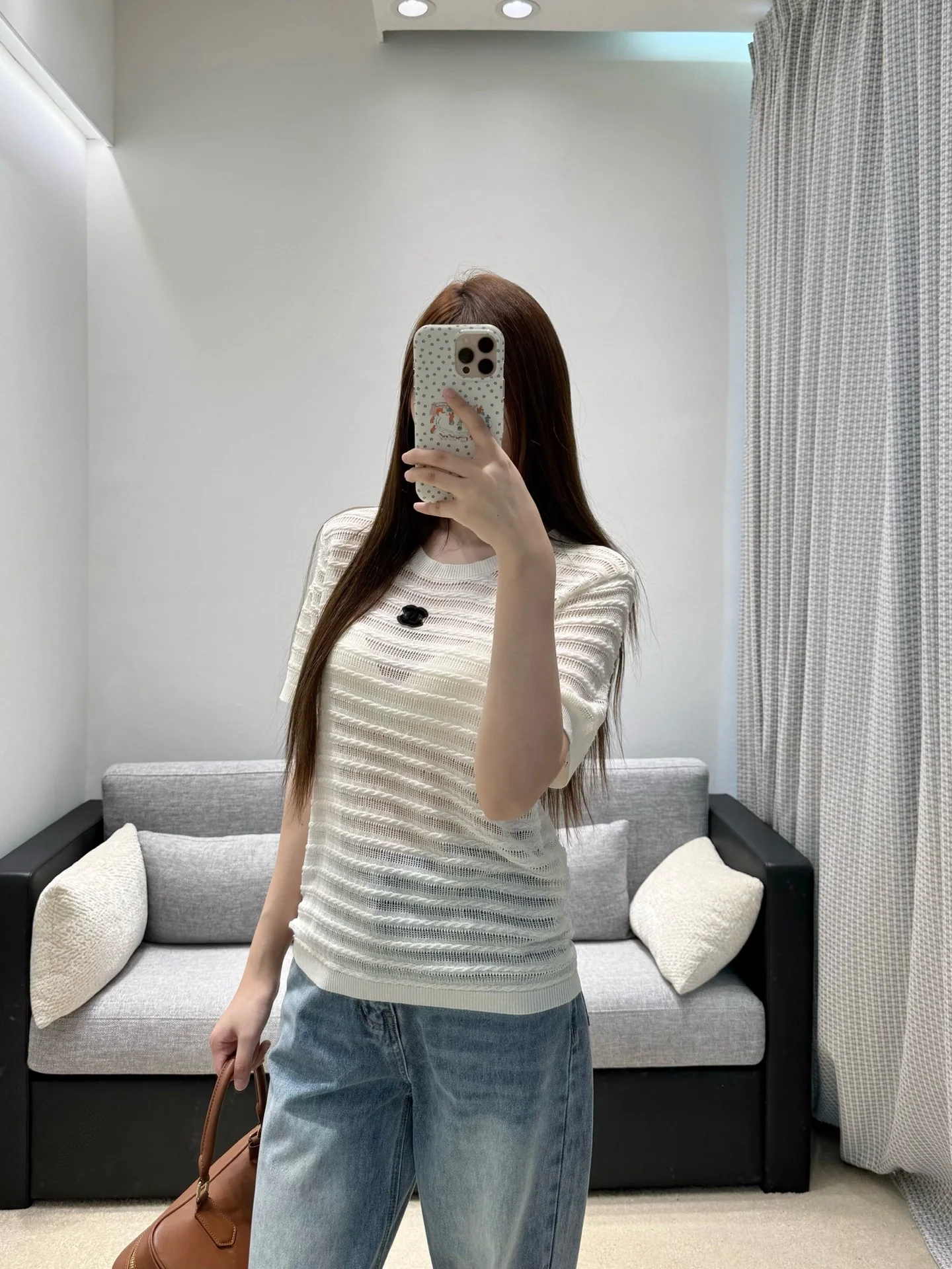 샤넬 시스루 웨이브 케이블 니트 반팔 티셔츠 상세 이미지 7