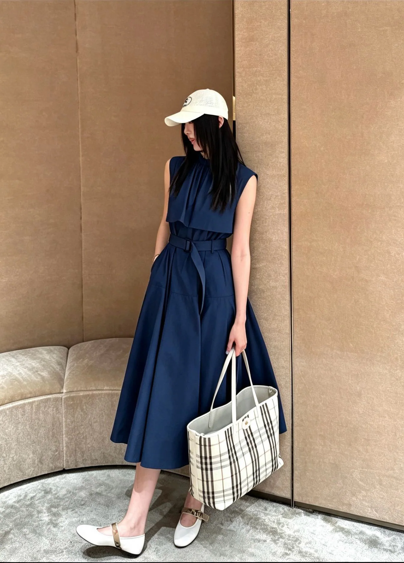 버버리 스탠드 카라 벨티드 원피스 148776