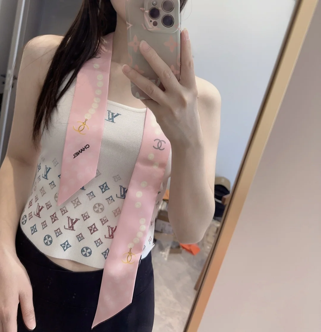 샤넬 양면 트윌 실크 스카프 헤어밴드 리본 146384