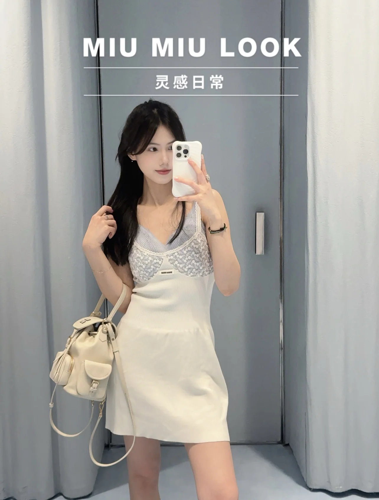 미우미우 레이스 자수 슬립 원피스 상세 이미지 2