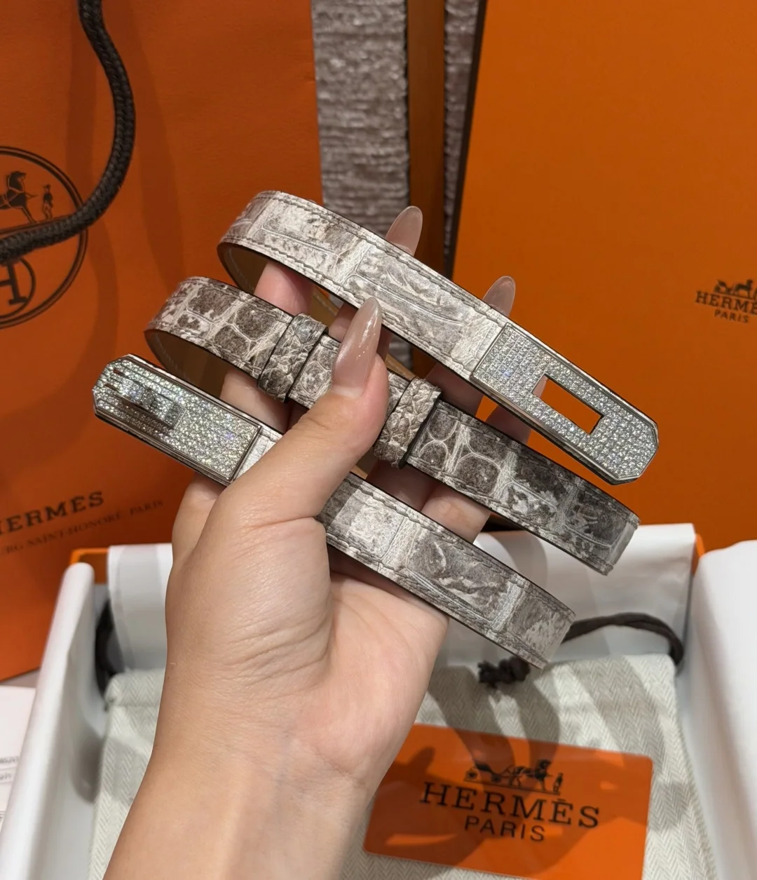 에르메스 켈리 다이아몬드 버클 크로커다일 벨트 176760