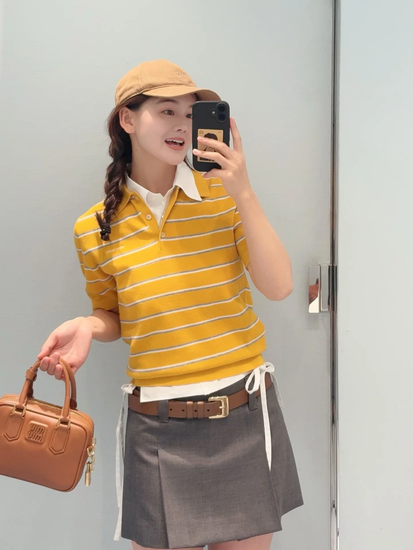 미우미우 컬러 블록 스트라이프 코튼 폴로 반팔 티셔츠 26 SS 상세 이미지 7
