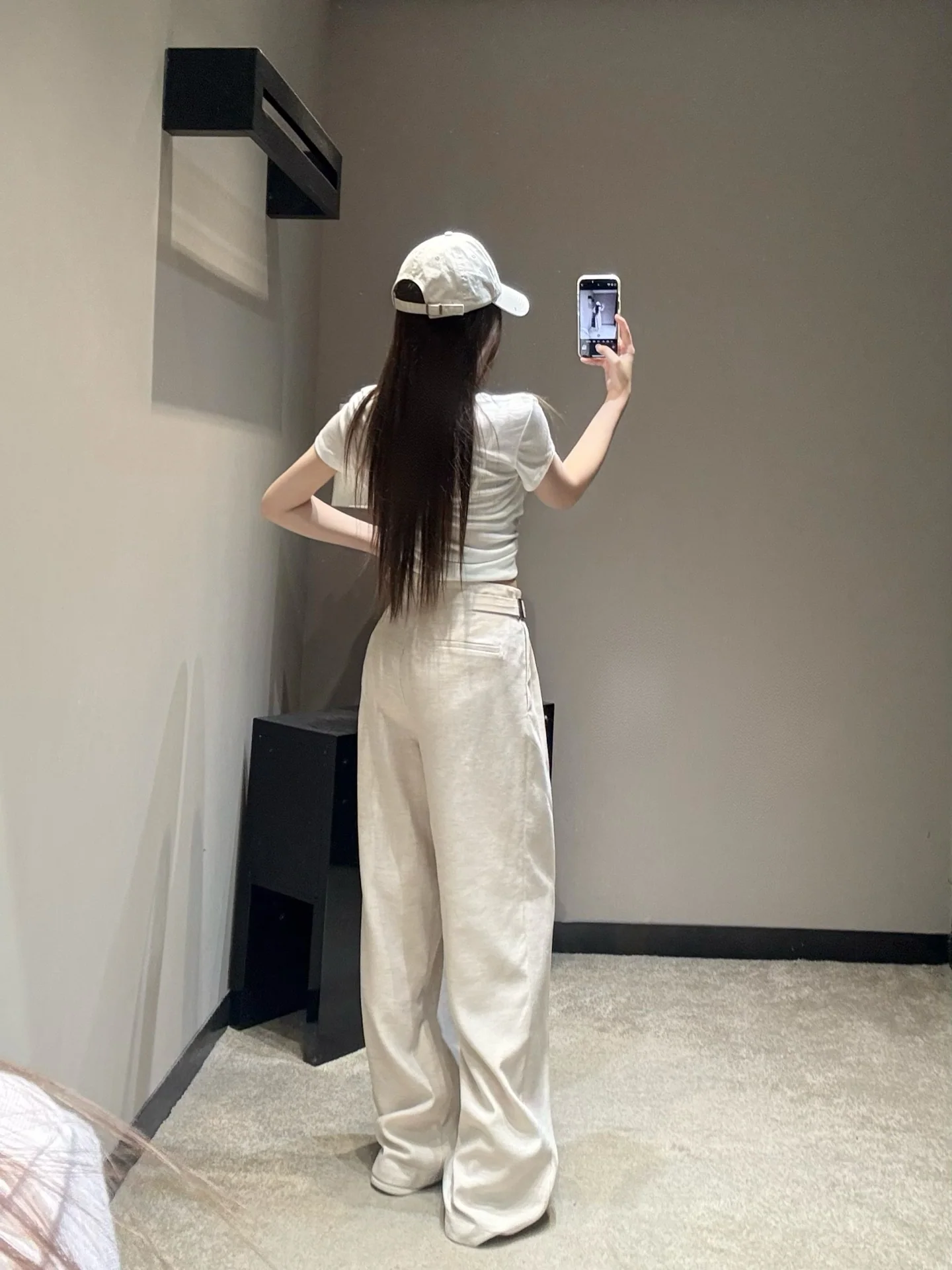 미우미우 메탈 버클 린넨 와이드 바지 상세 이미지 7