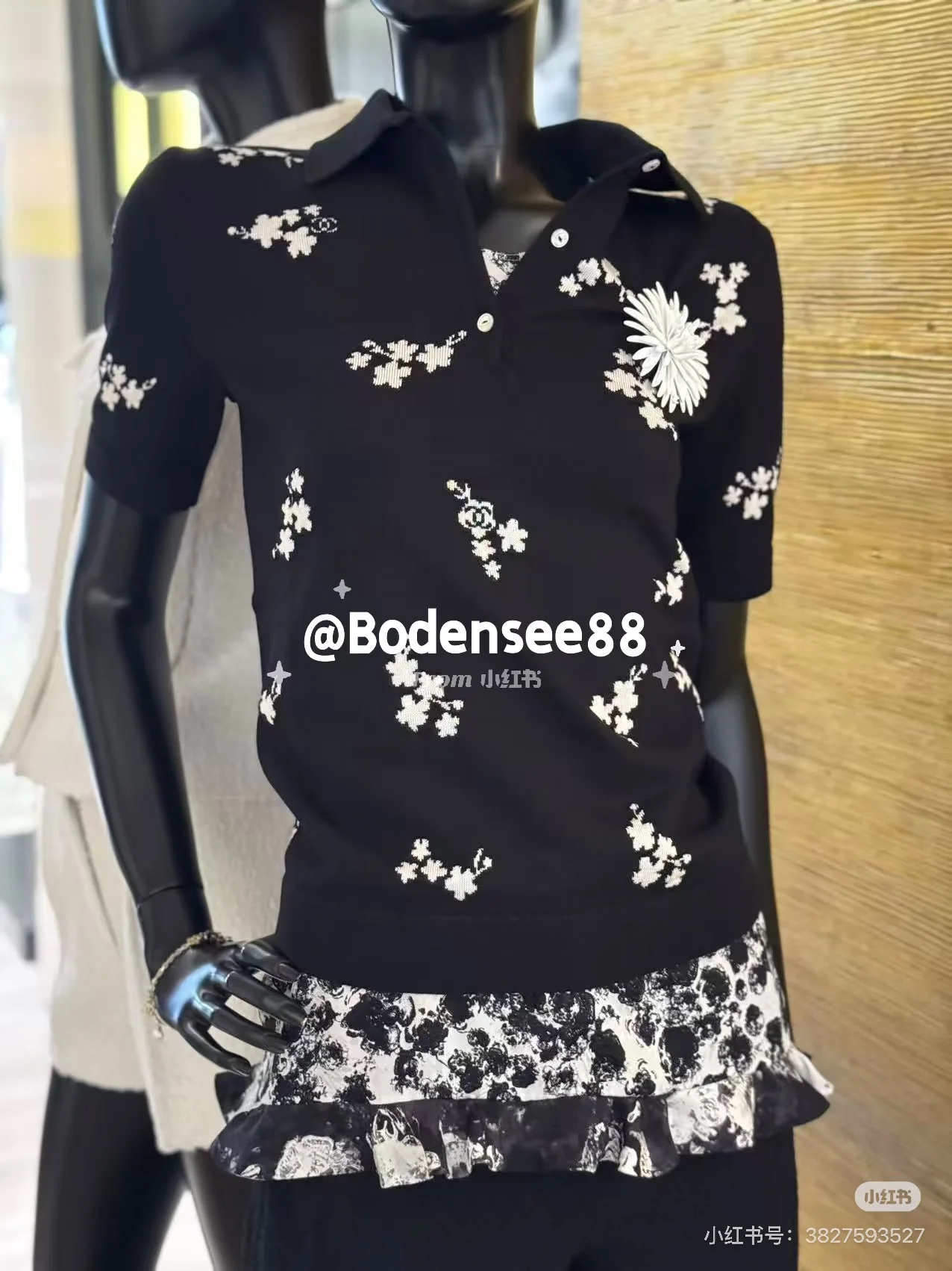 샤넬 여성 플라워 자카드 반팔 티셔츠 상세 이미지 1