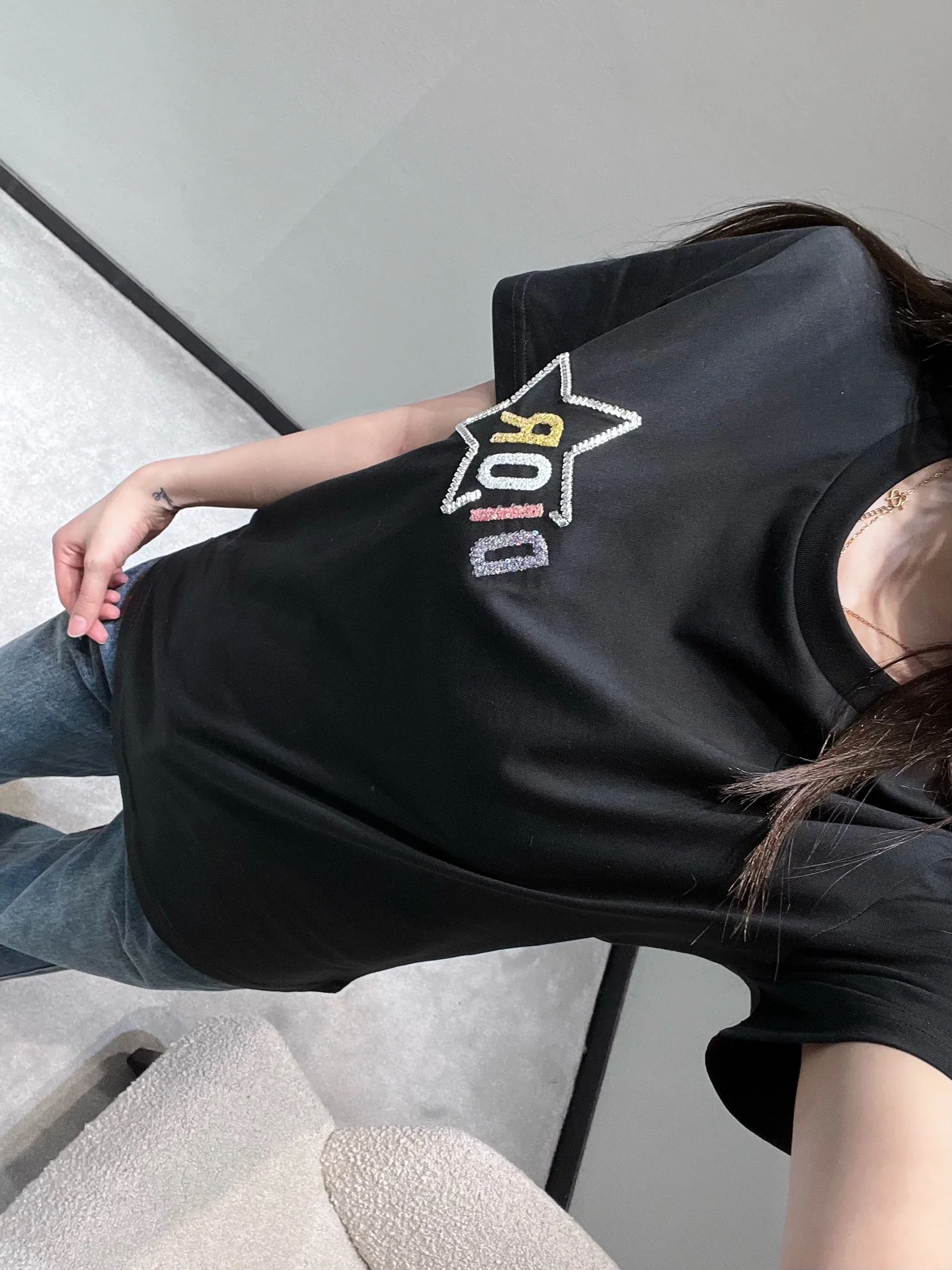 디올 스타 로고 레터 여성 반팔 티셔츠 2026 SS 상세 이미지 5