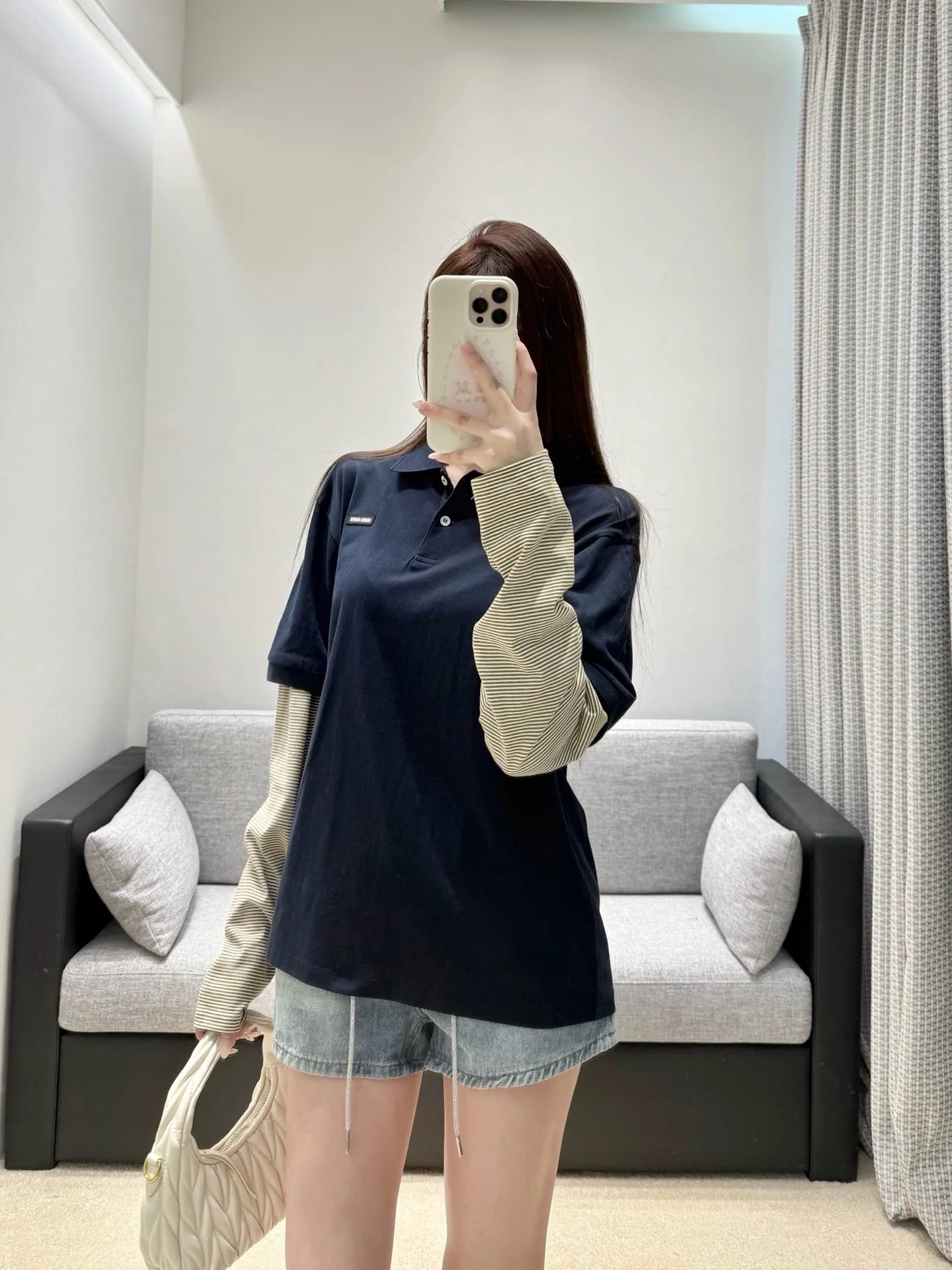 미우미우 네이비 블루 긴팔 투피스 티셔츠 상세 이미지 9