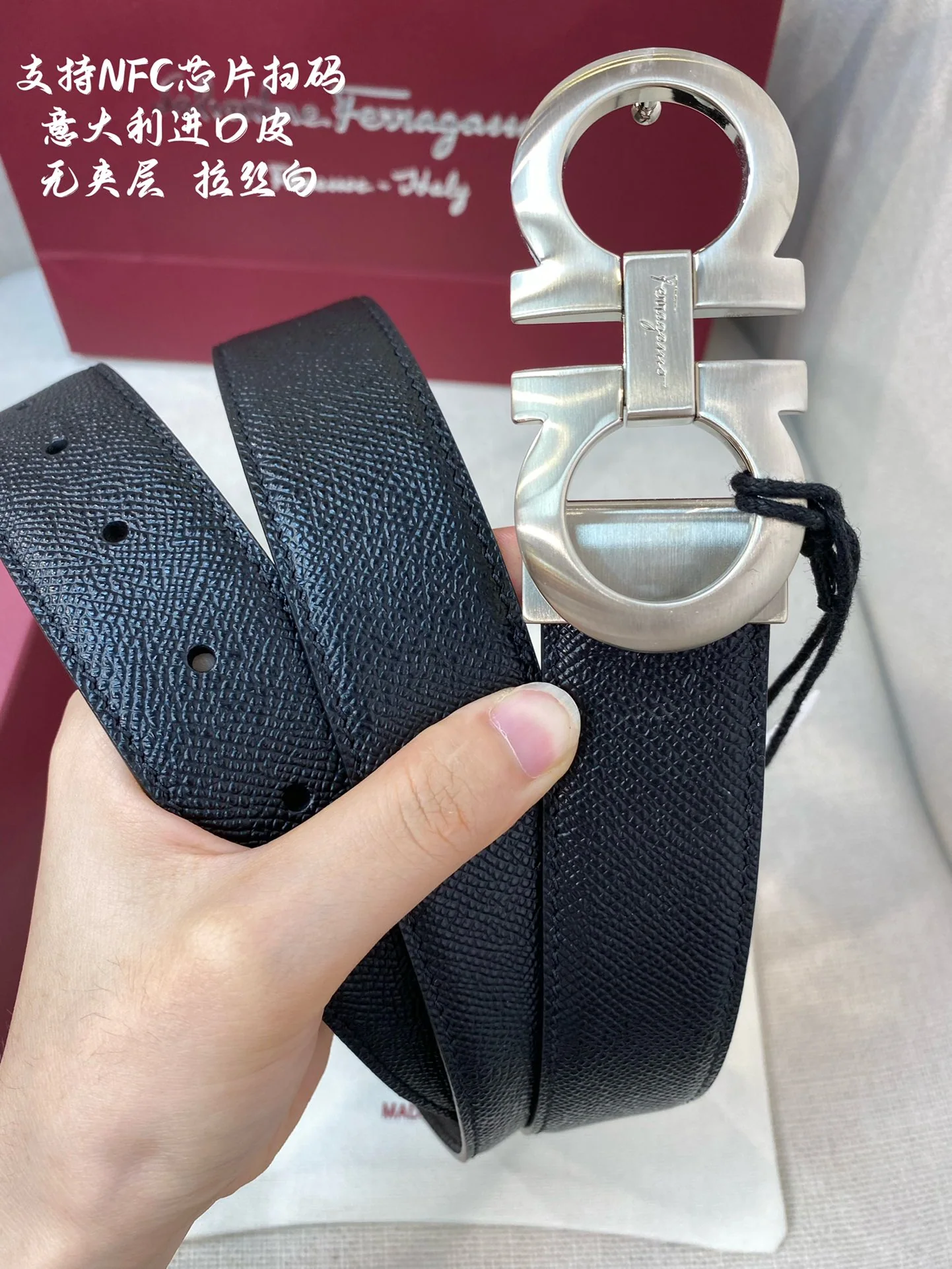 페레가모 본가죽 가죽 벨트 3.5 CM202500320 상세 이미지 2