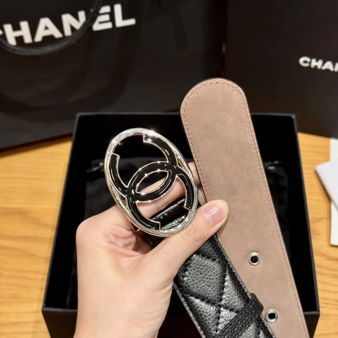 샤넬 라운드 다이아몬드 패턴 시프스킨 여성 벨트 상세 이미지 4