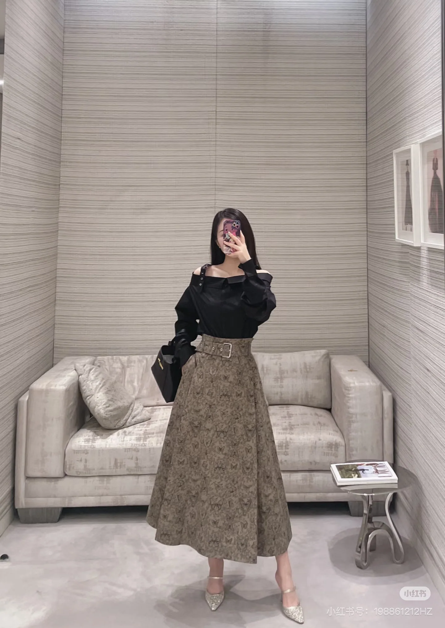 디올 나비 무늬 미디 스커트 상세 이미지 6