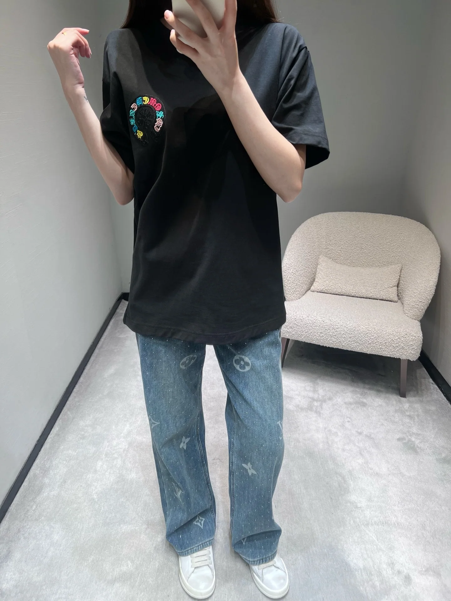 크롬하츠 컬러풀 배지 자수 반팔 티셔츠 상세 이미지 2