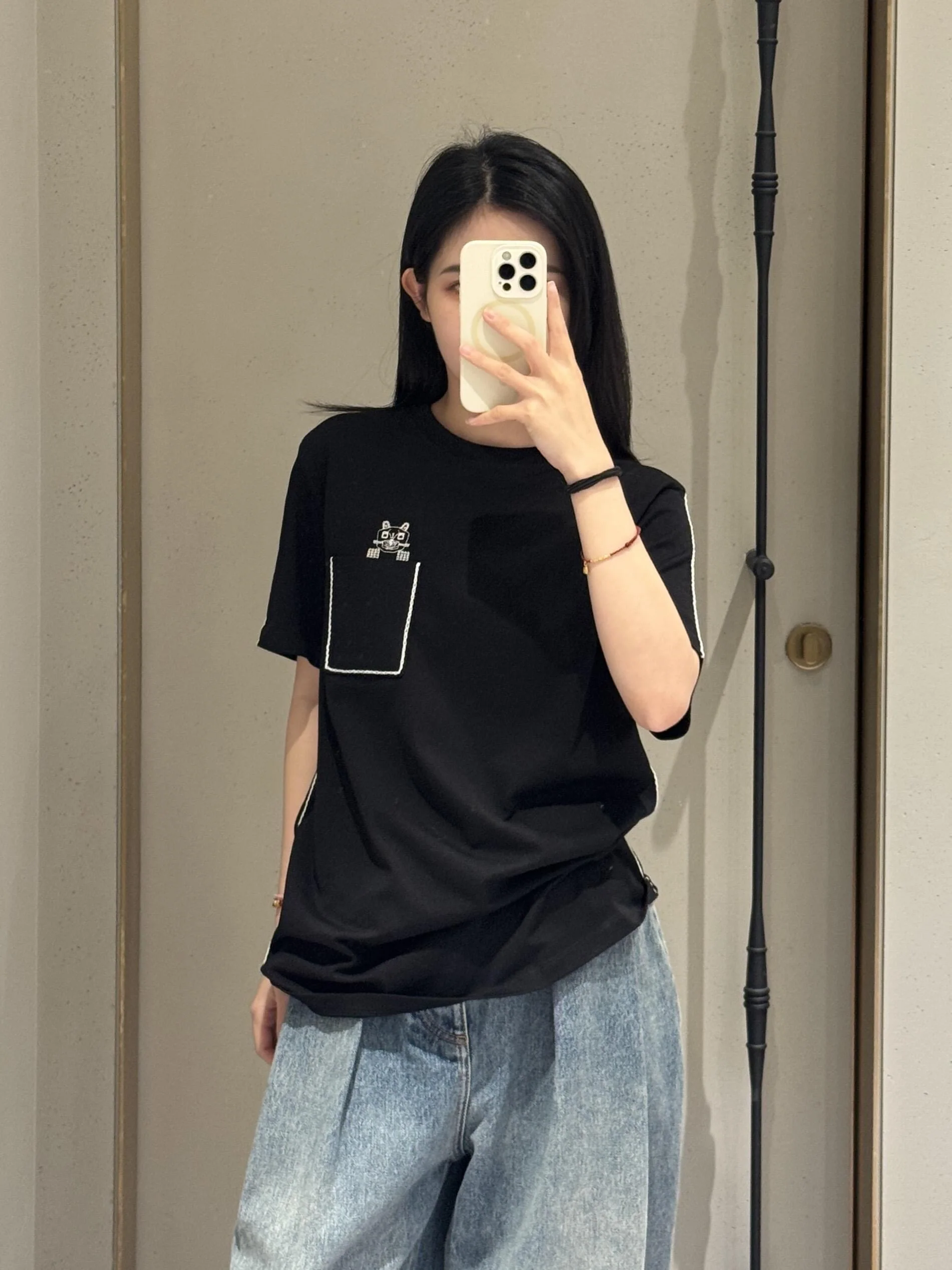 루이비통 여성 코튼 자수 오버핏 반팔 티셔츠 5873 상세 이미지 6