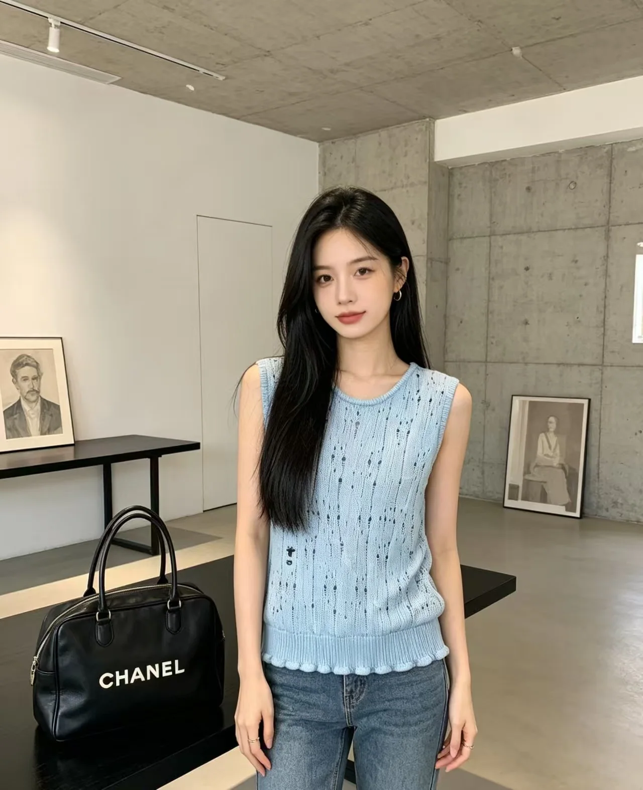 디올 오픈워크 리브 니트 반팔 베스트 상세 이미지 1