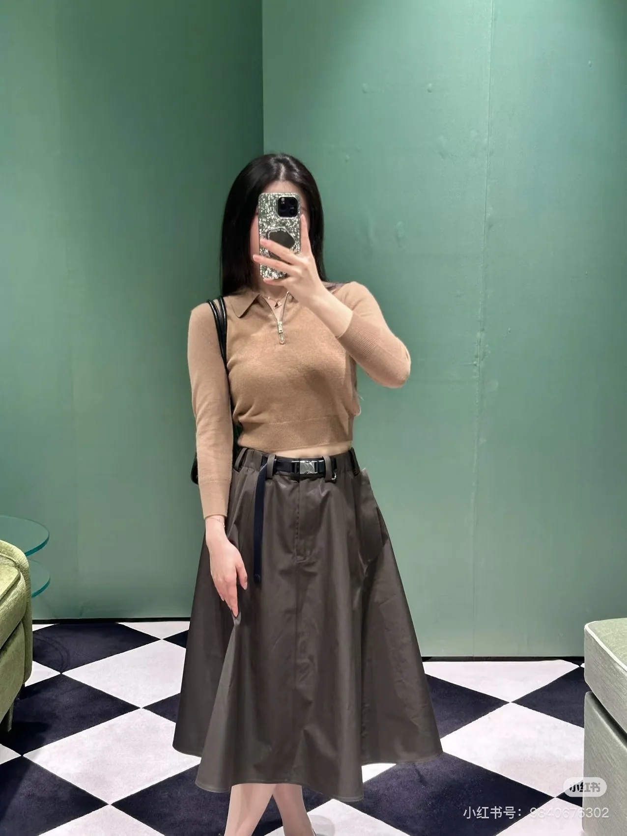 프라다 브라운 벨트 나일론 포켓 스커트 26 SS 상세 이미지 3