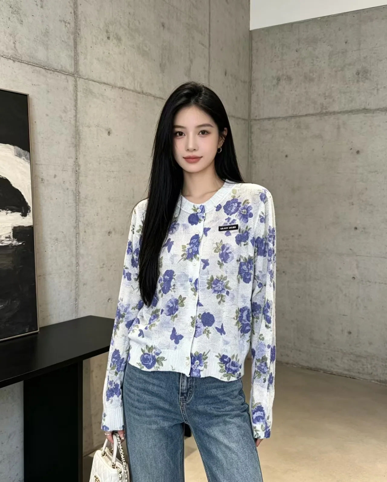 미우미우 꽃무늬 니트 여성 가디건 상세 이미지 1