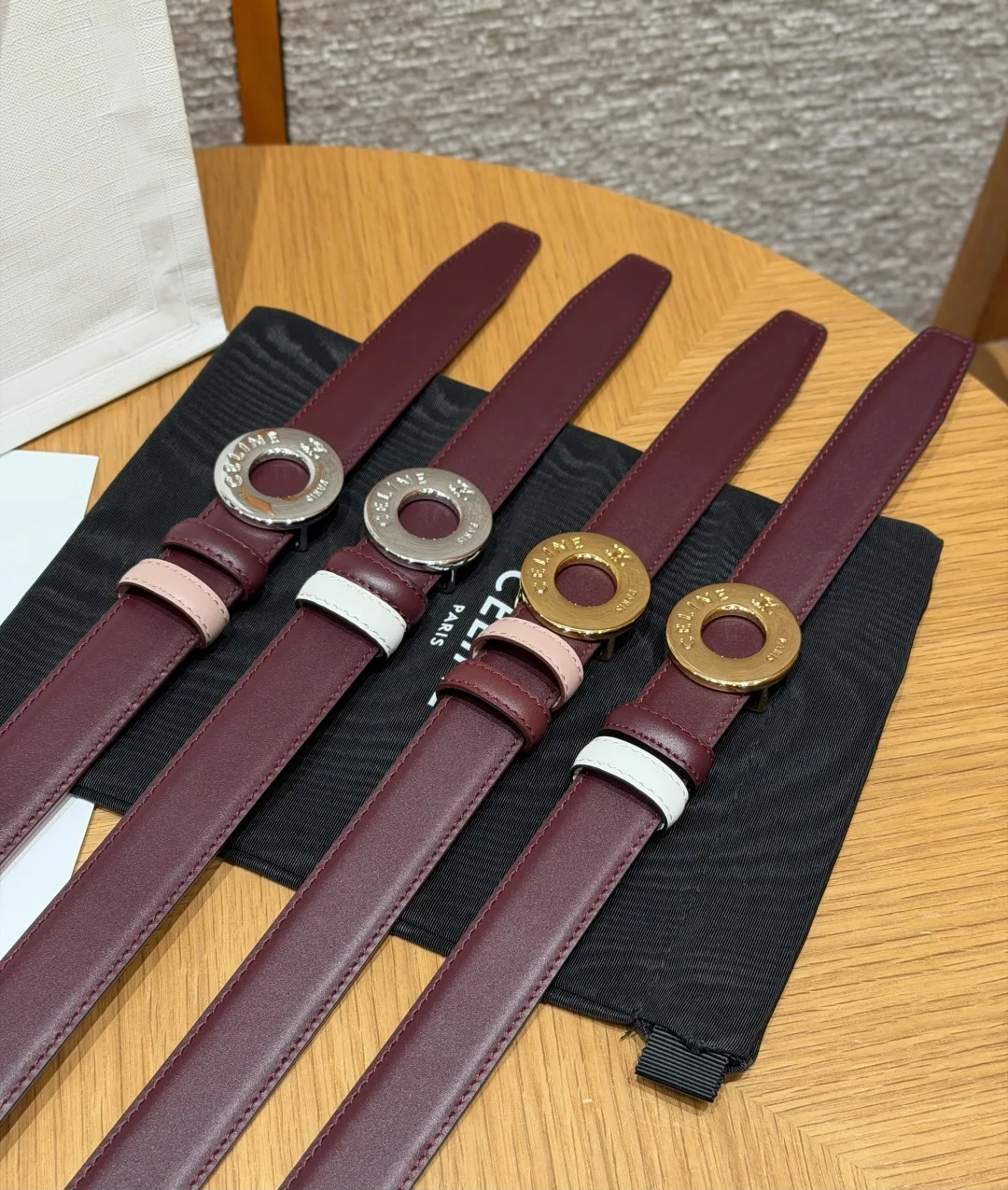 셀린느 차트 디스크 골드 버클 양면 가죽 벨트 25MM 상세 이미지 5