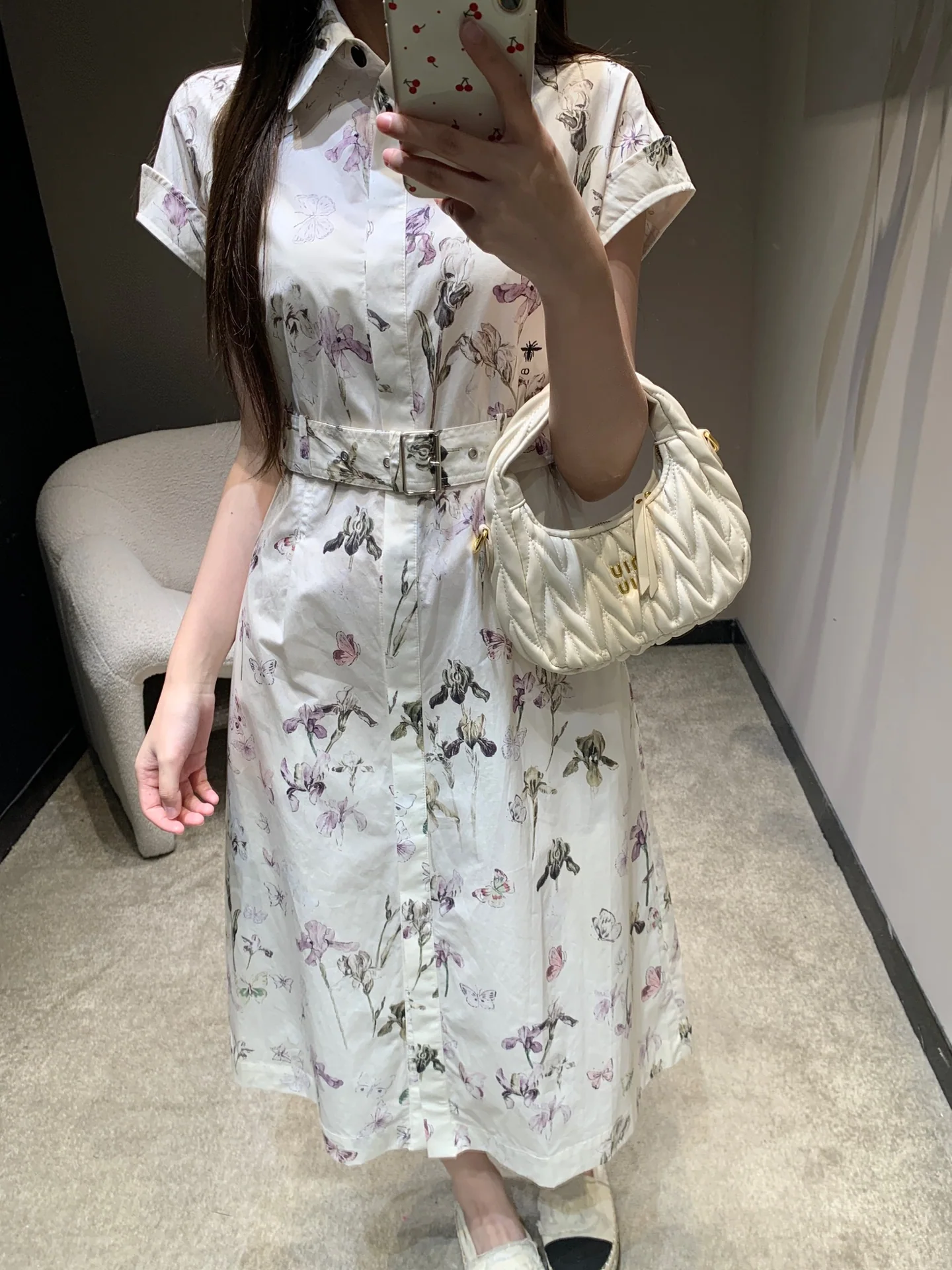 디올 아이리스 나비 프린트 반소매 미디 셔츠 원피스 26 SS 상세 이미지 2