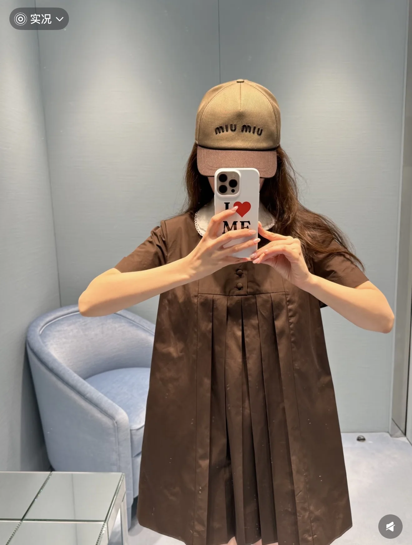 미우미우 피터팬 카라 코튼 반팔 원피스 상세 이미지 8