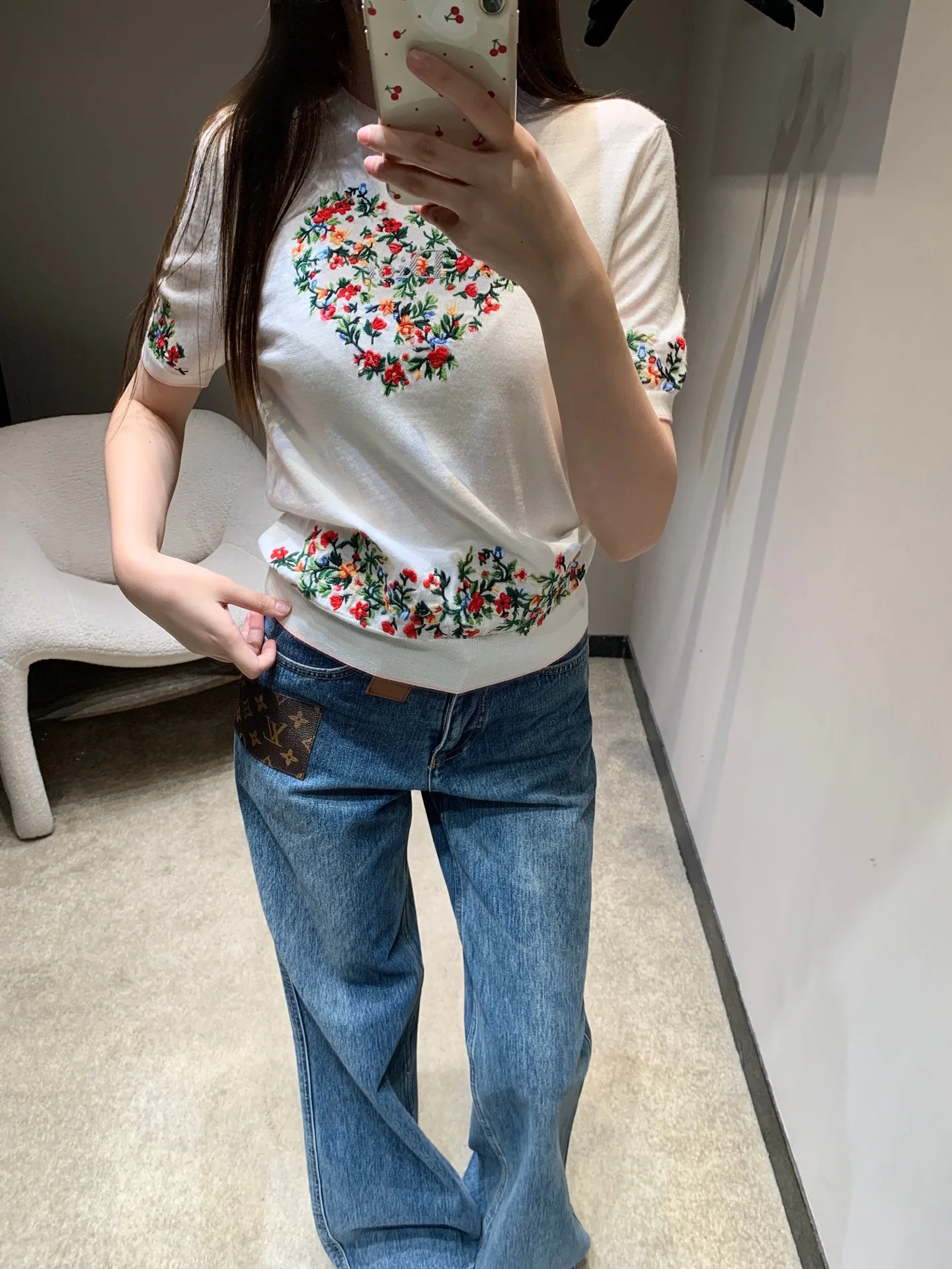 디올 꽃무늬 자수 울 반팔 니트 26 SS 상세 이미지 8