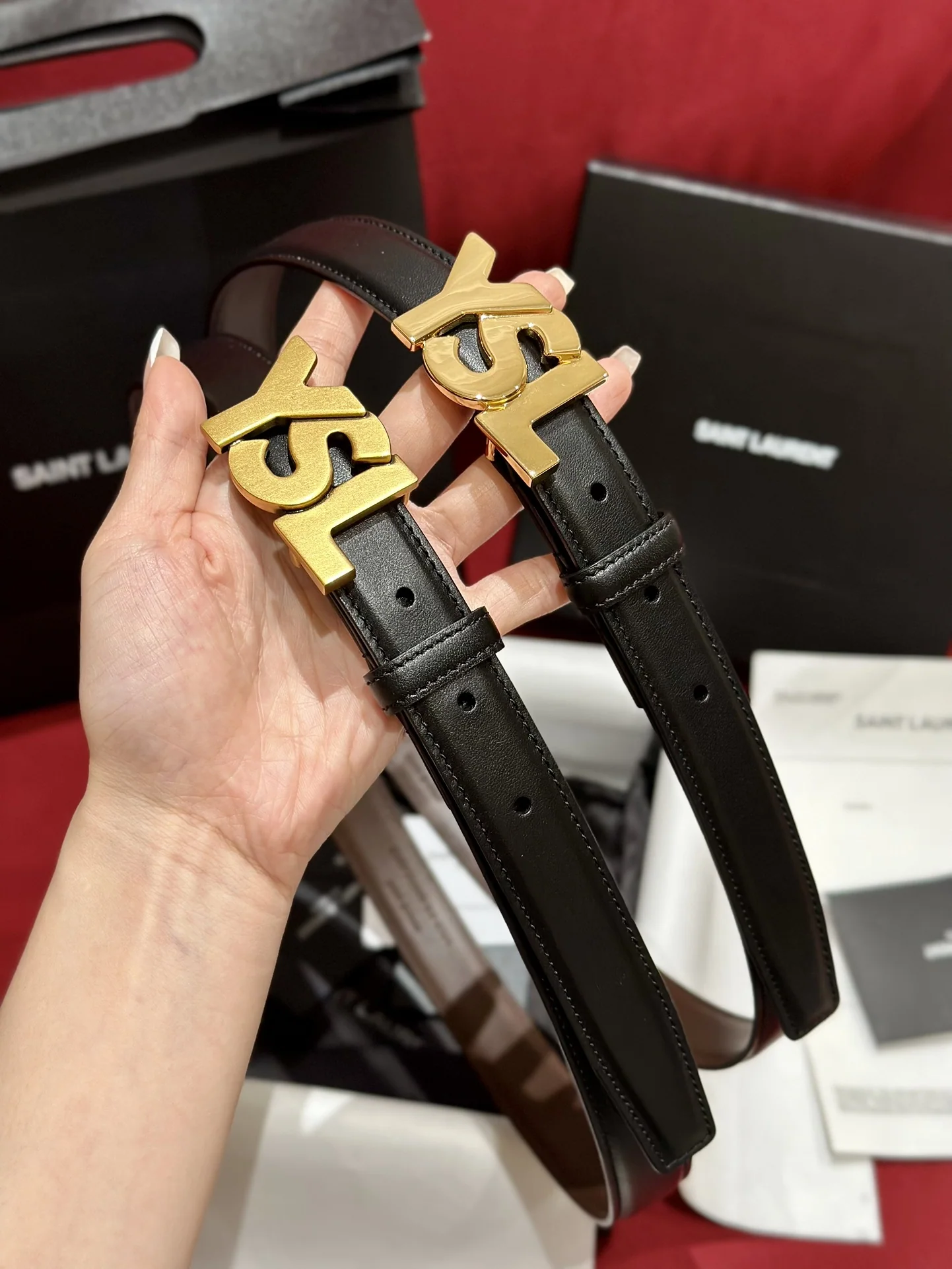 생로랑 YSL 금속 버클 양면 송아지가죽 벨트 상세 이미지 5