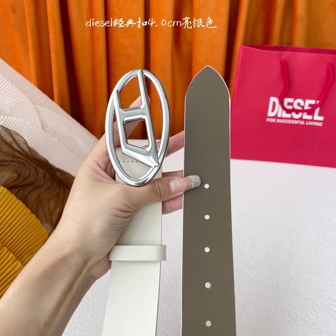 디젤 식물성 태닝 가죽 실버 D 로고 벨트 상세 이미지 4