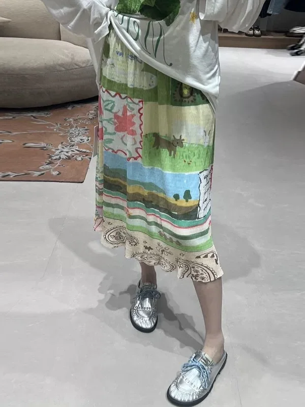 스커트 여성 페이즐리 미디 스커트 상세 이미지 1
