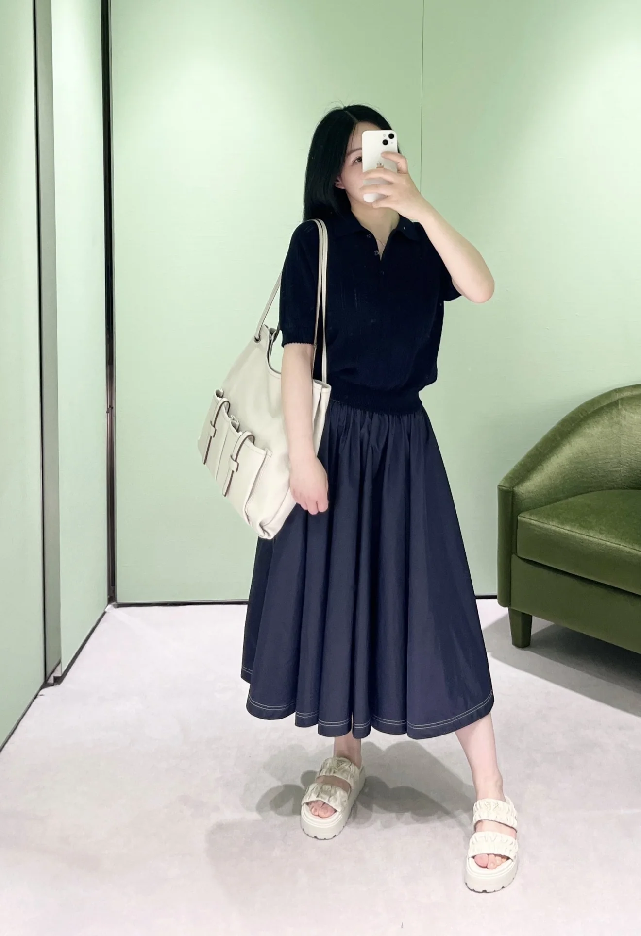 프라다 나일론 미디 스커트 상세 이미지 3