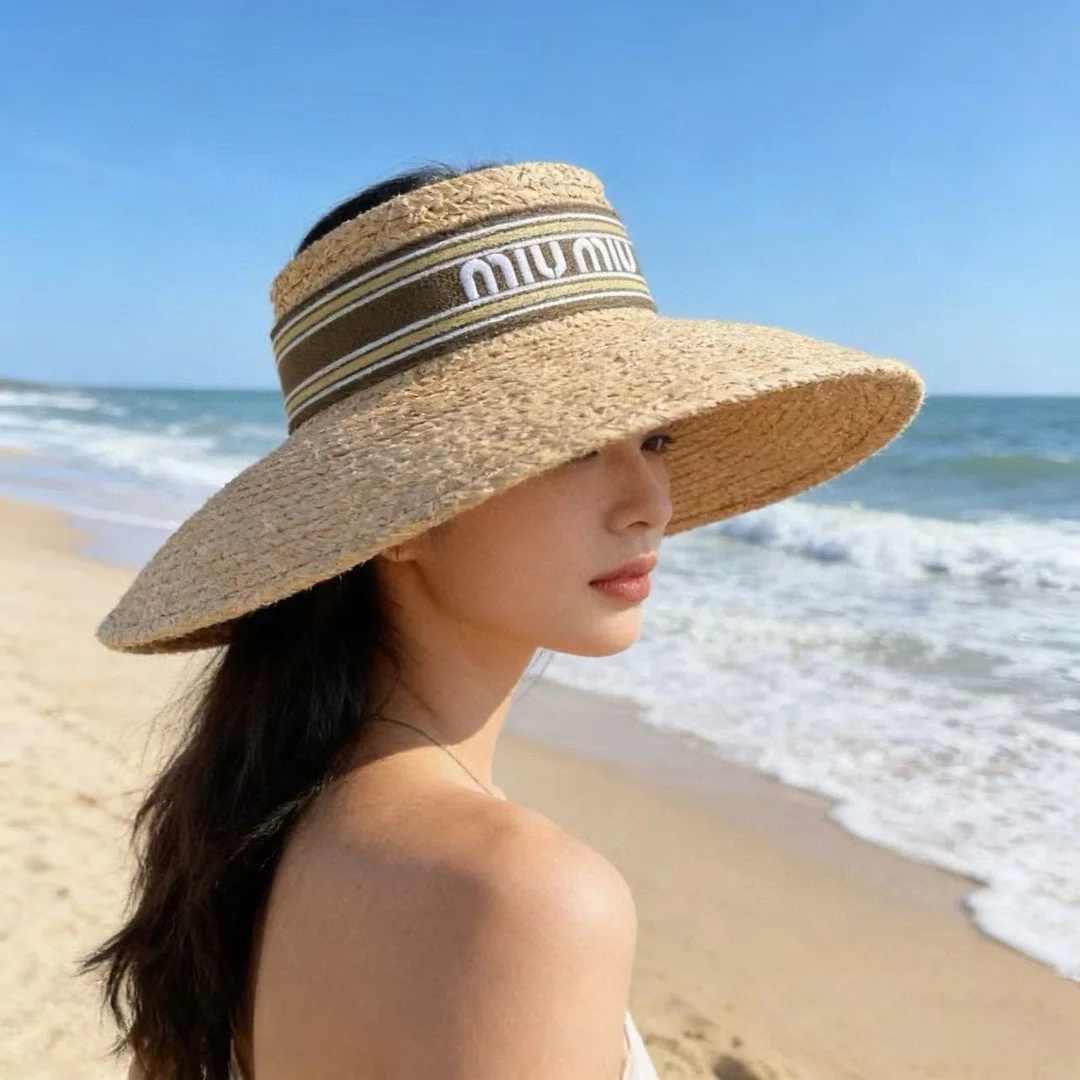 미우미우 라피아 바이저 모자 상세 이미지 1