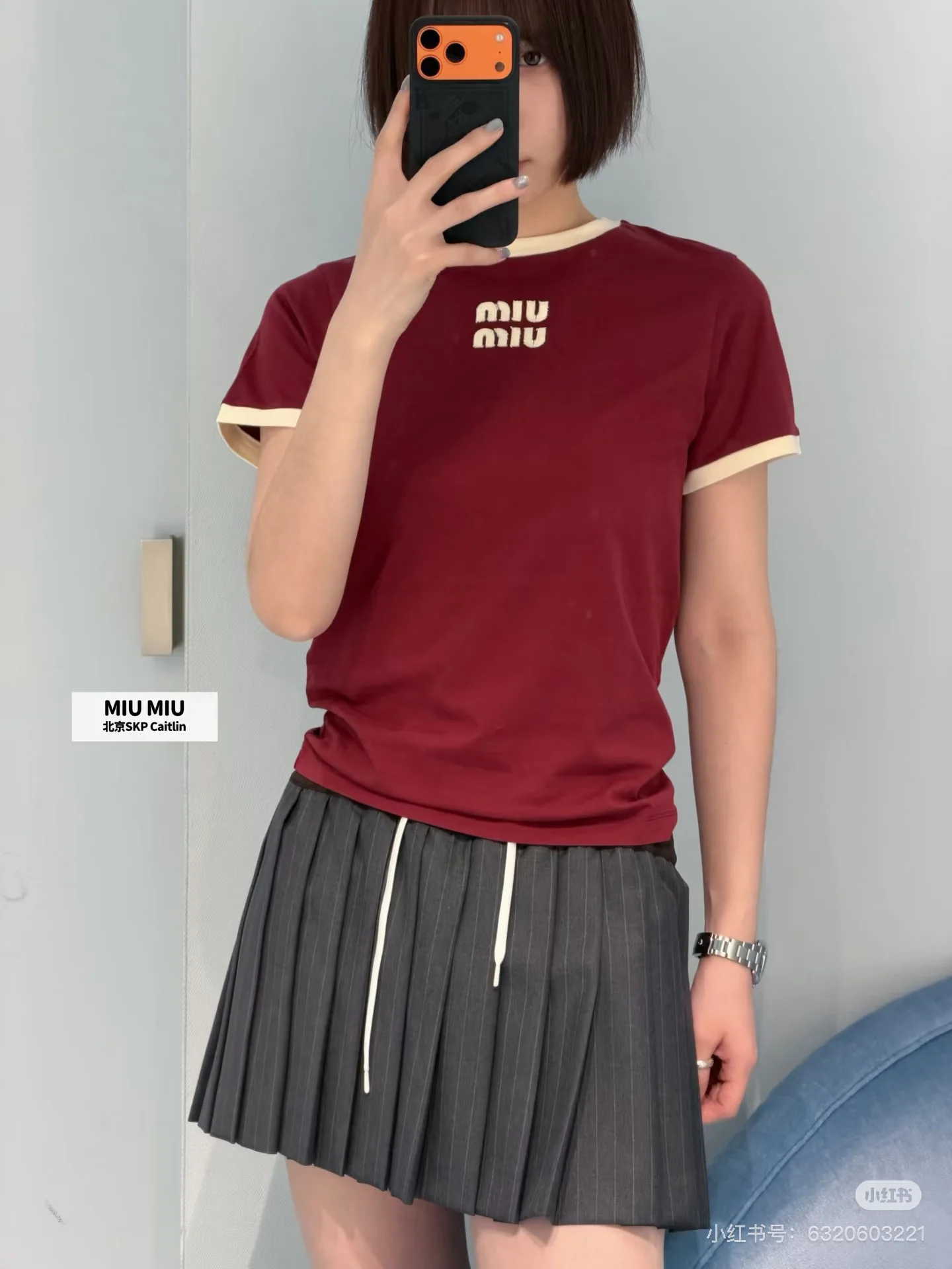 미우미우 컬러 블록 크루넥 코튼 반팔티셔츠 26 SS 상세 이미지 1
