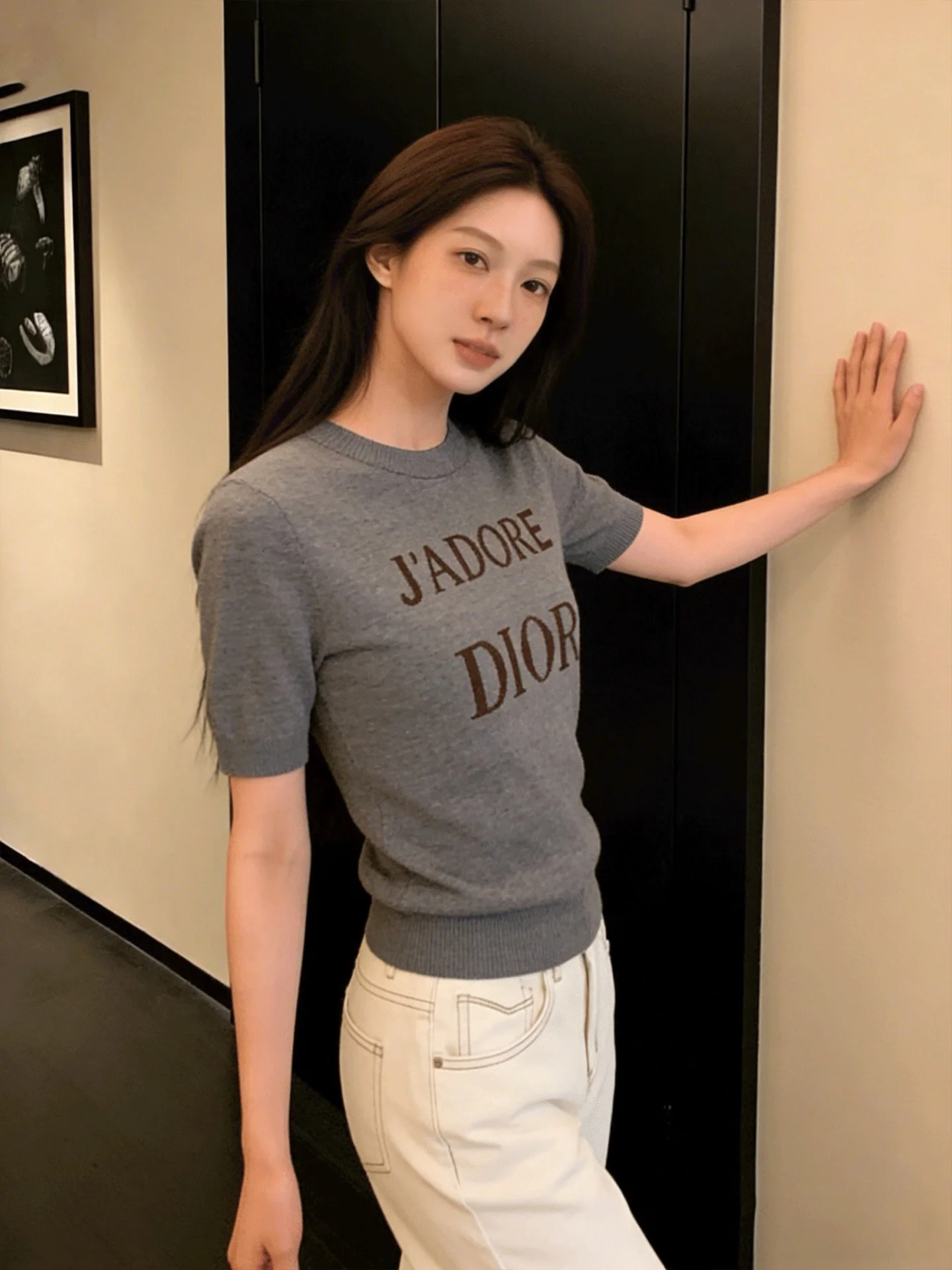 디올 플라워 프린트 니트 반팔 티셔츠 상세 이미지 5