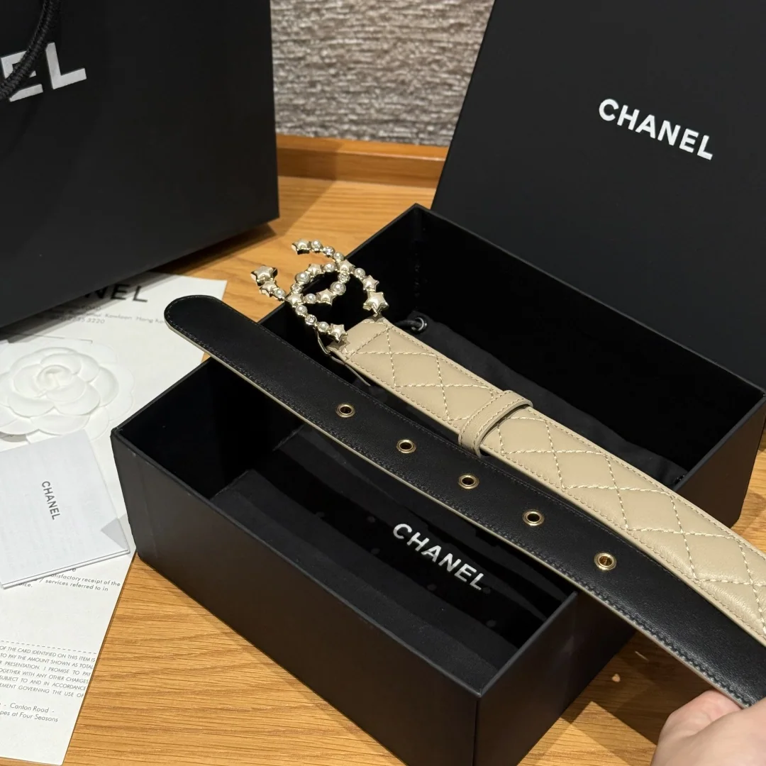 샤넬 더블 C 메탈 로고 램스킨 벨트 상세 이미지 6