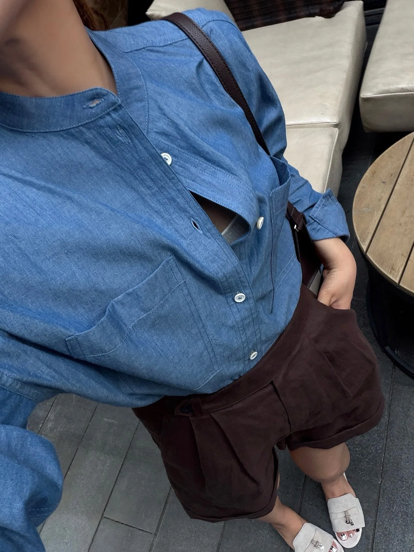 로로피아나 스탠드 카라 데님 여성 셔츠 상세 이미지 7