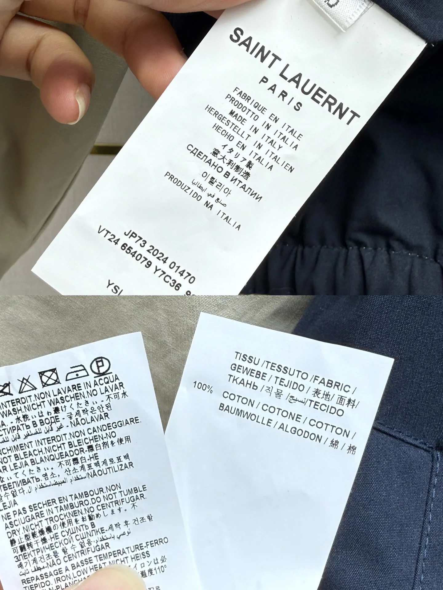 생로랑 네이비 블루 카키 배색 여성 자켓 상세 이미지 9