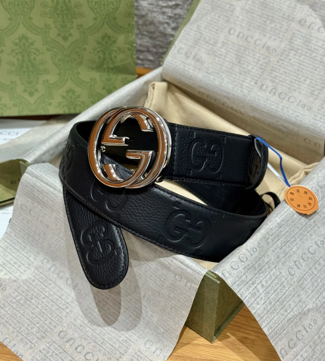 구찌 인터로킹 더블 G 버클 카프스킨 벨트 174874