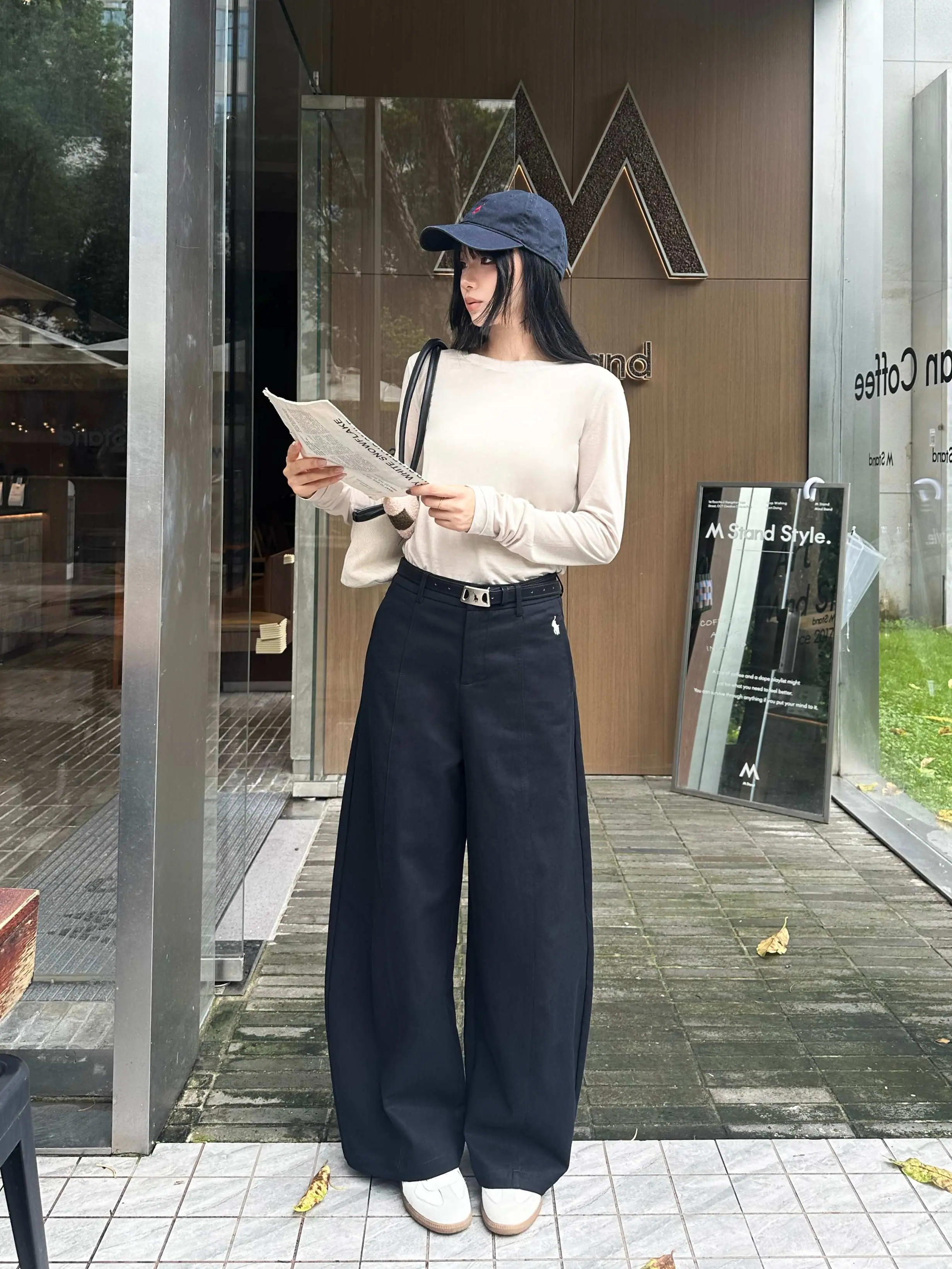폴로 포니 자수 벨트 장식 와이드 레그 바지 156475