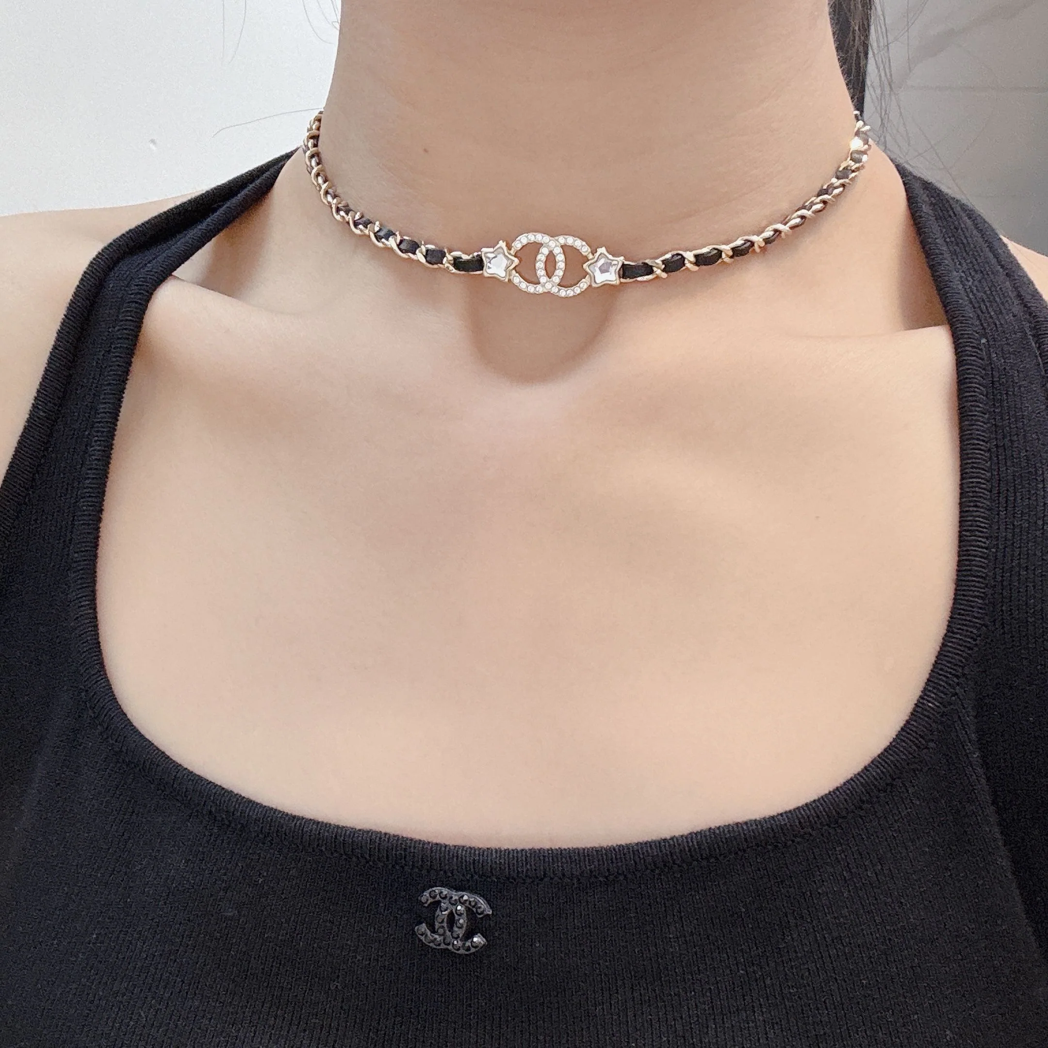 샤넬 더블 C 엠보싱 하트 네크리스 목걸이 153777