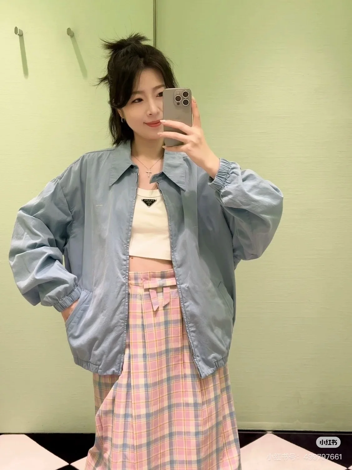 프라다 꽃무늬 체크 튤립 미디 스커트 25 SS 상세 이미지 8