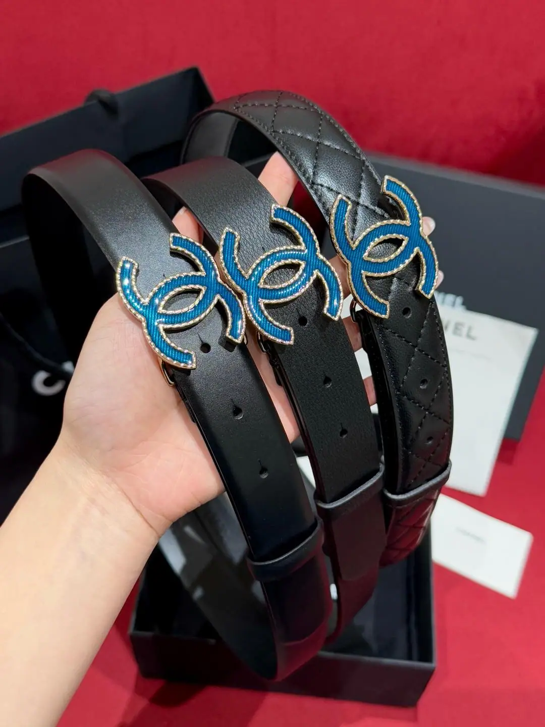 샤넬 더블 C 데님 버클 가죽 벨트 상세 이미지 2