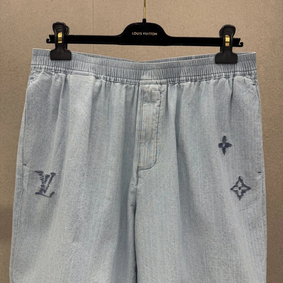 루이비통 LV 자수 샴브레이 남성 반바지 상세 이미지 3