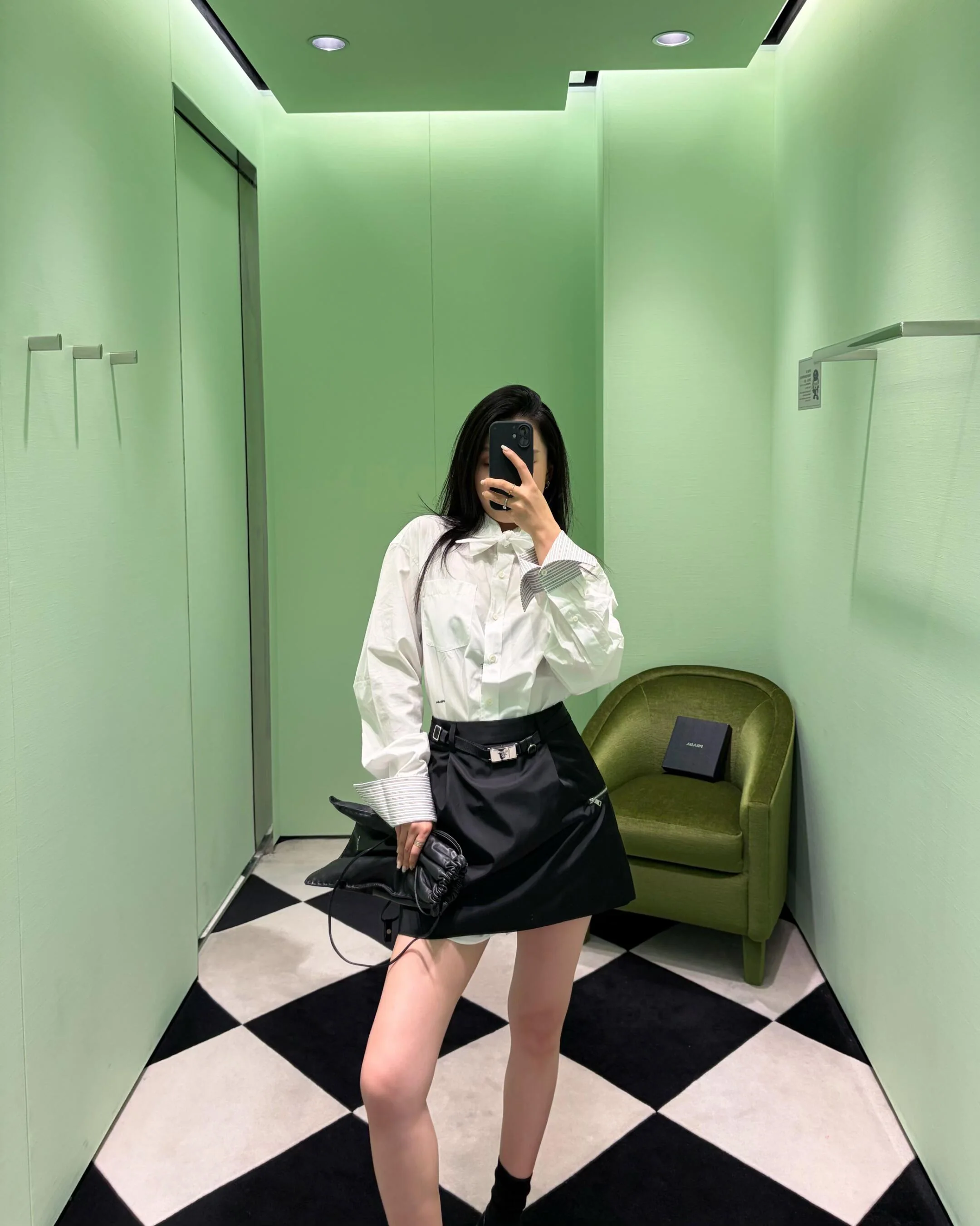 프라다 체크 패치워크 코튼 셔츠 상세 이미지 6