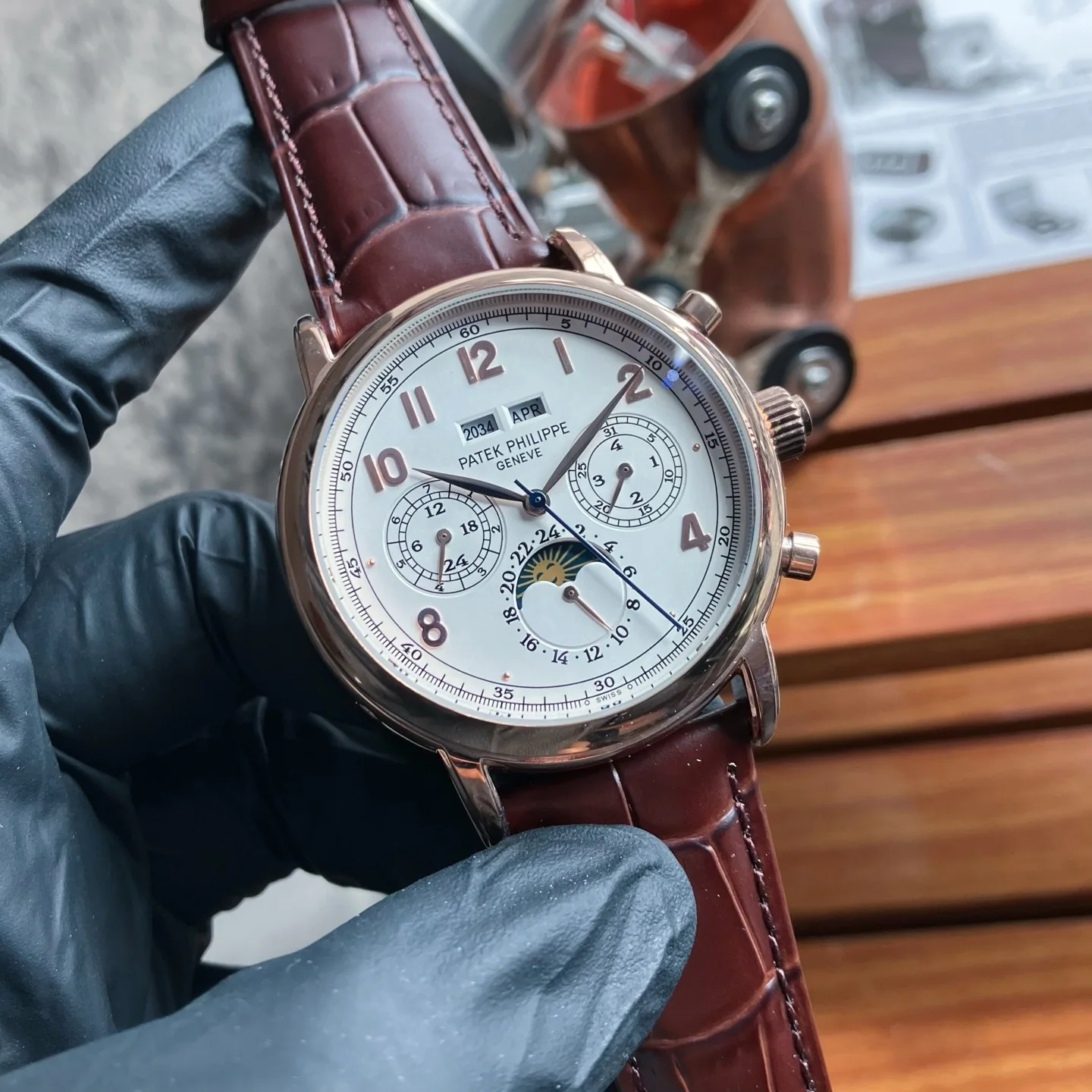 파텍필립 투르비용 드래곤 다이얼 자동 레더스트랩 스틸 레플리카 44145 Patek Philippe 상세 이미지 1