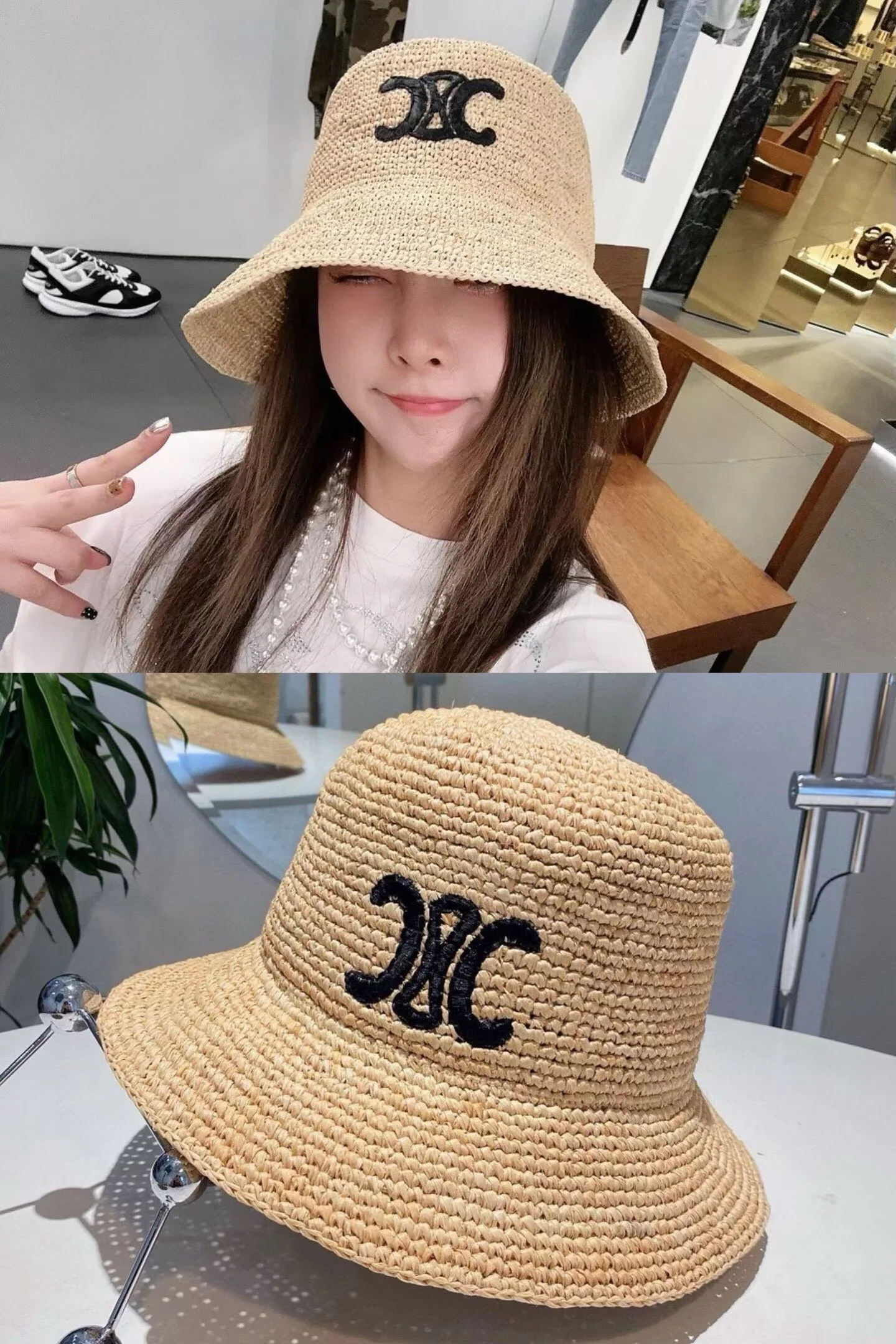 셀린느 개선문 자수 라피아 버킷 햇 상세 이미지 7