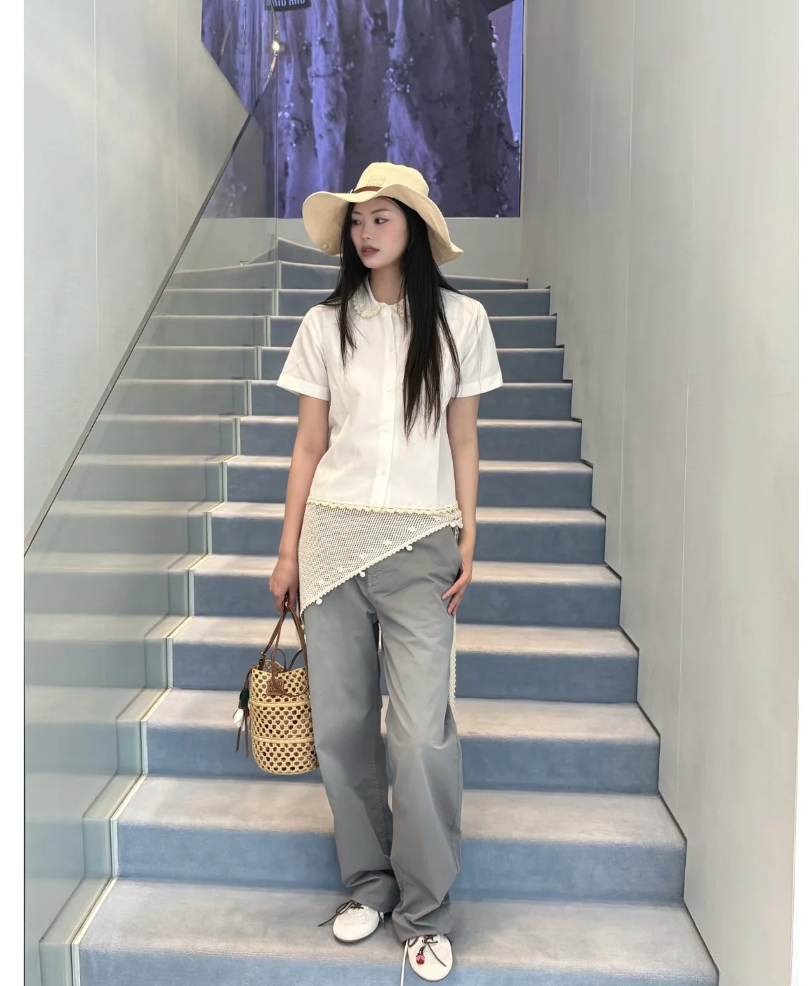 미우미우 피터팬 카라 레이스 트림 반팔 티셔츠 상세 이미지 2