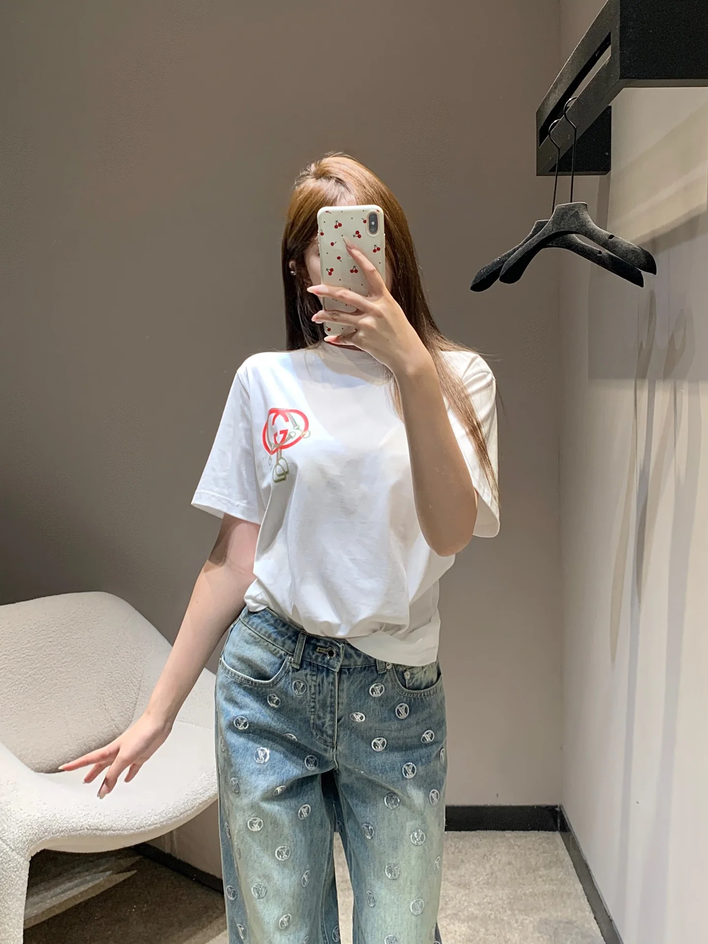 구찌 더블 G 프린트 여성 크루넥 반팔 티셔츠 26 SS 상세 이미지 7